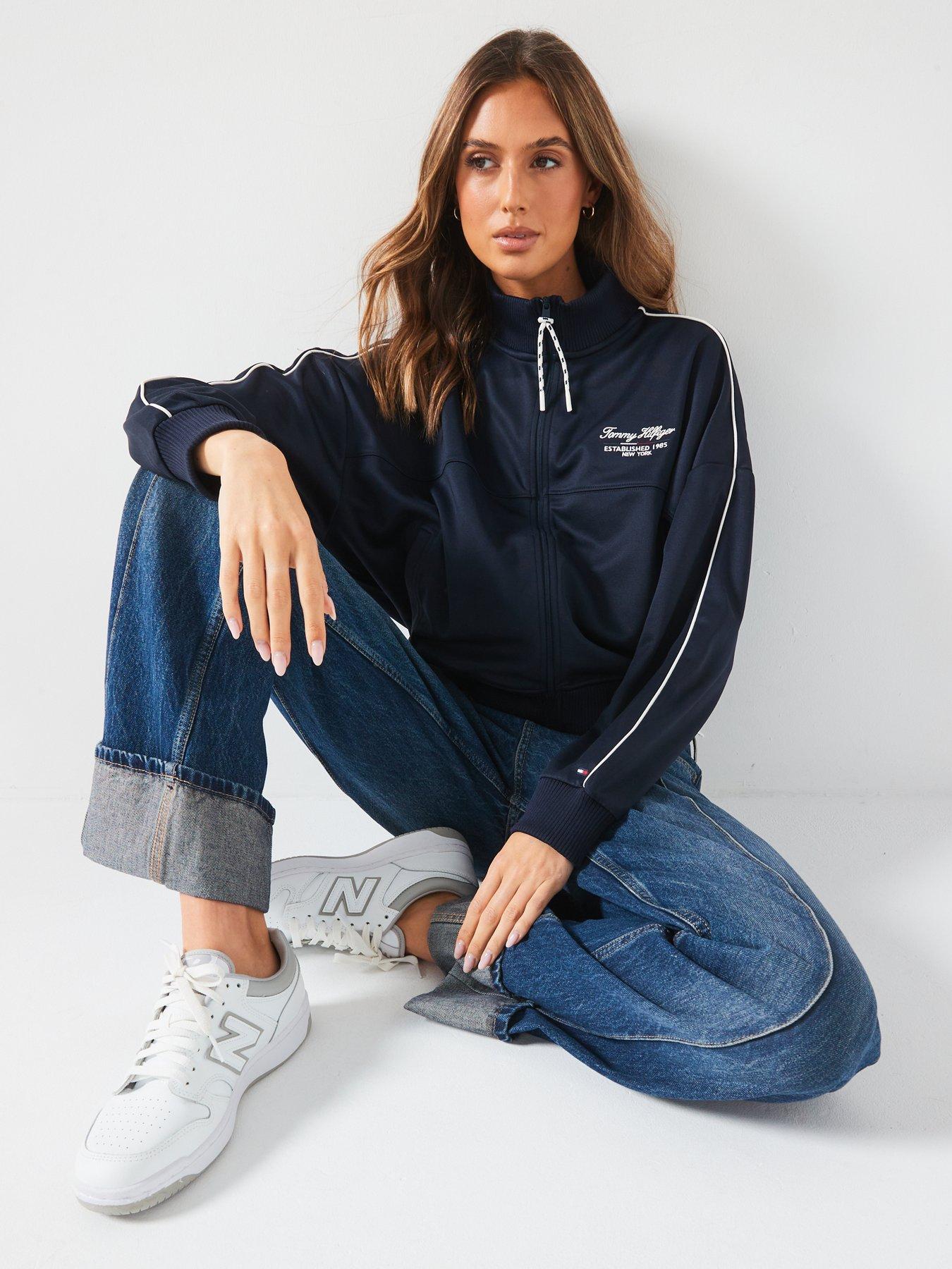 Tommy Hilfiger Script Logo Zip Through Hoodie Navy Very
