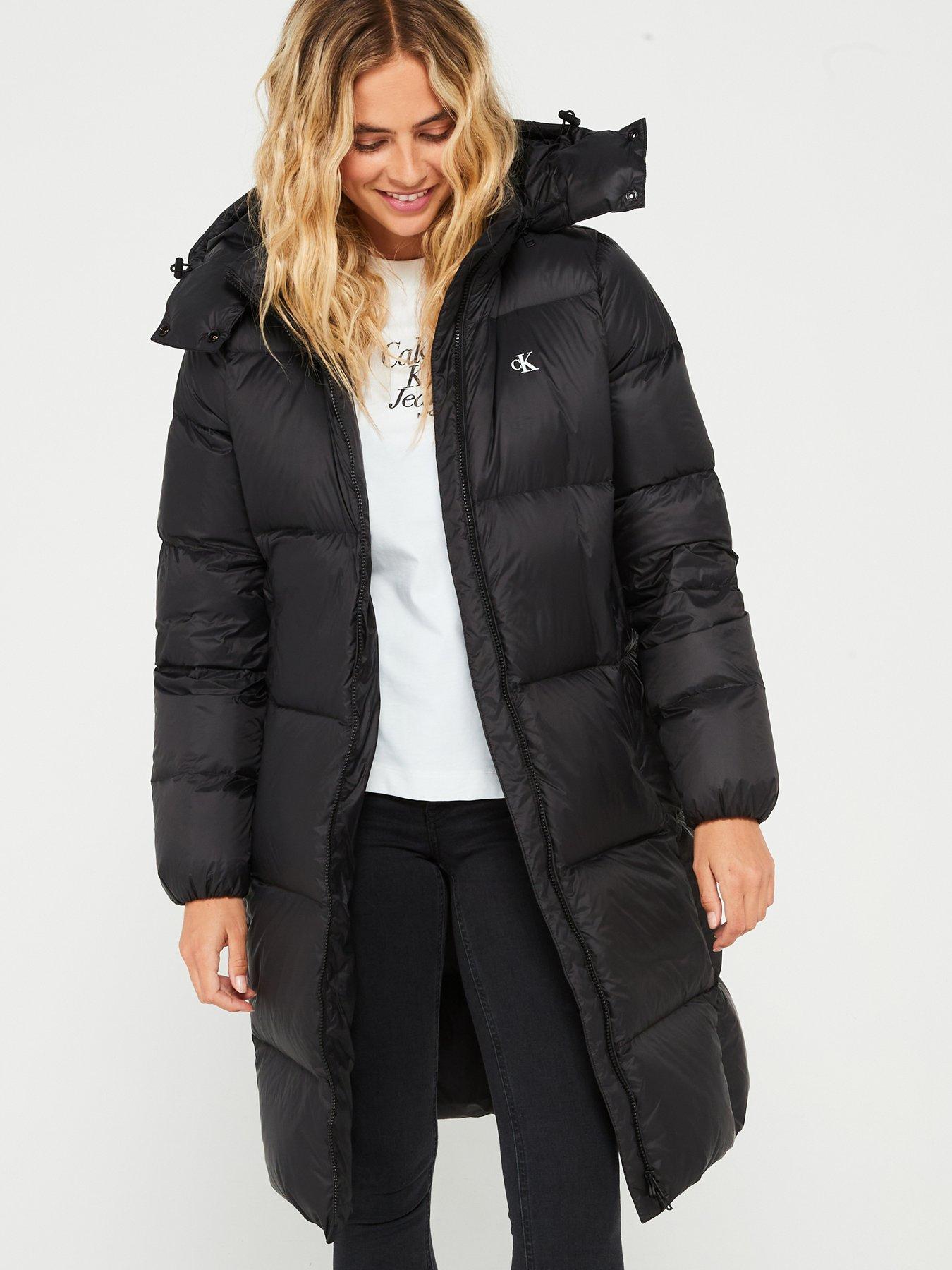 Calvin Klein Black Long Padded Jacket Women's Klein Quilted