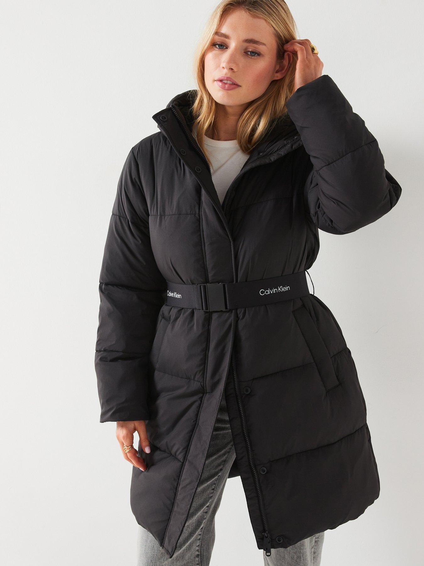 undefined Belted Logo Longline Padded Jacket - Black