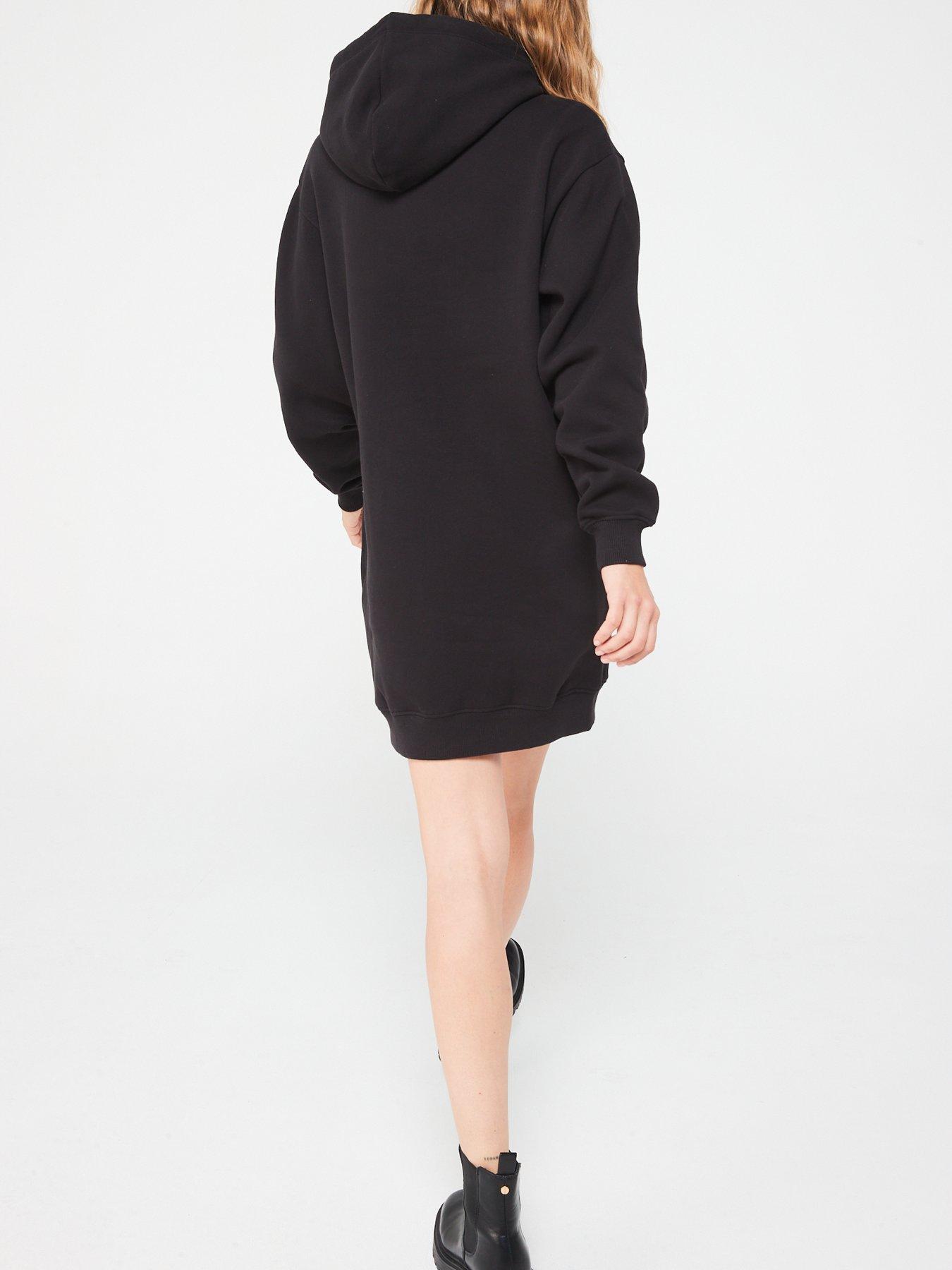 Chenille Monologo Mini Hoodie Dress Black