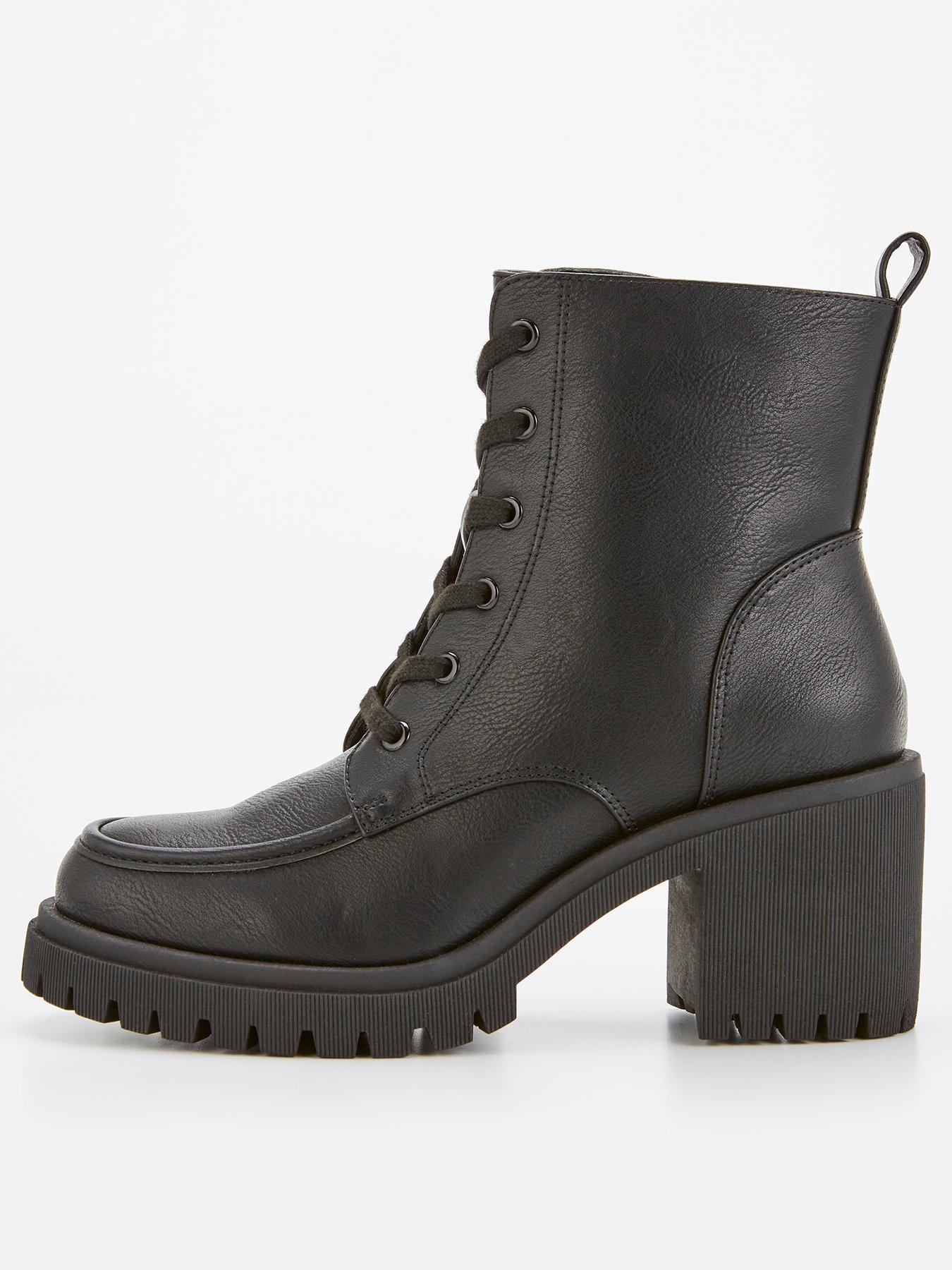 Black lace up block heel ankle boots best sale
