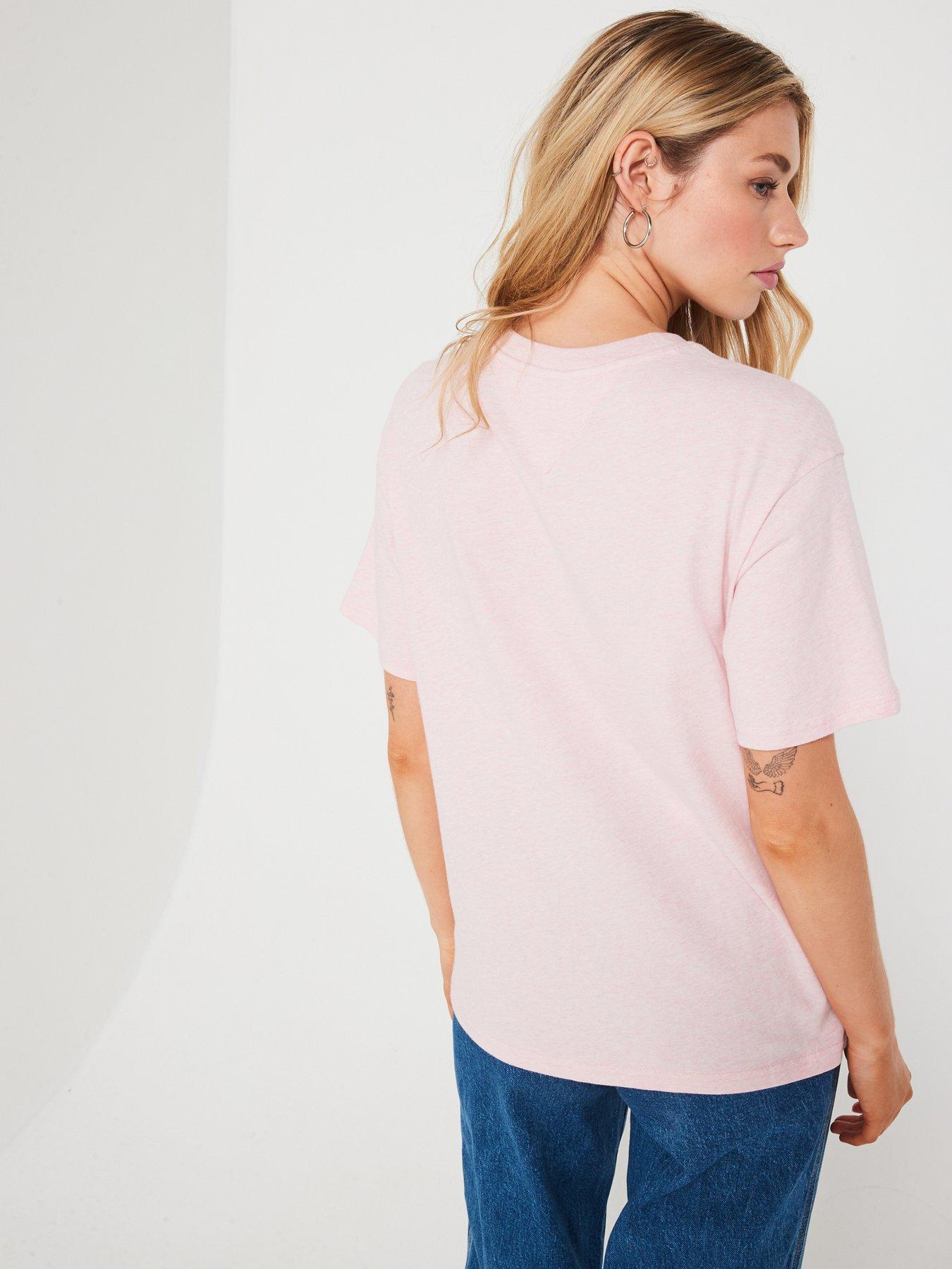 Pink tommy jeans t shirt sale