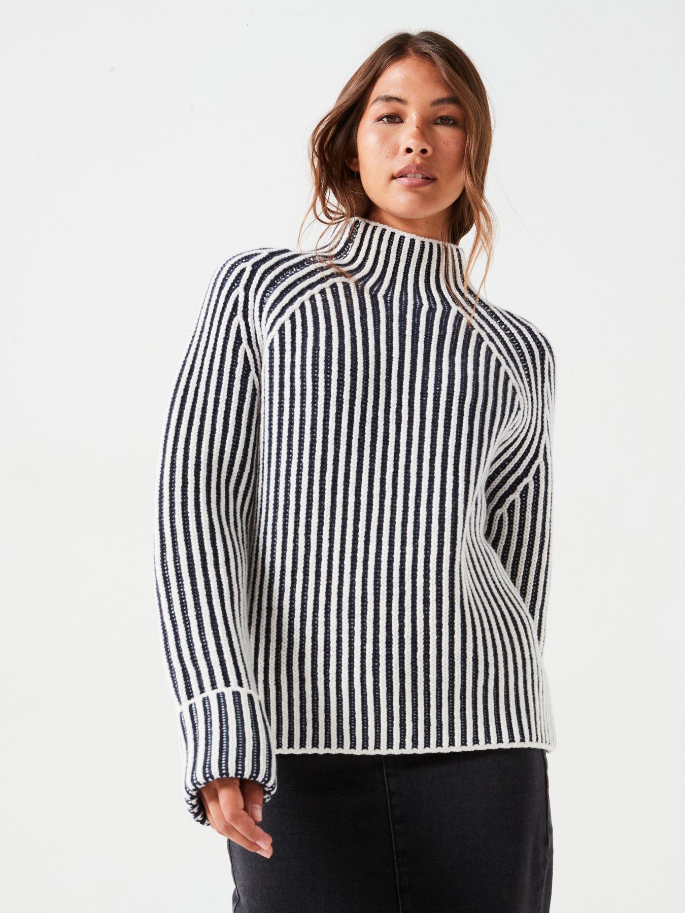 undefined Wool Two Tone Stripe Jumper - Navy