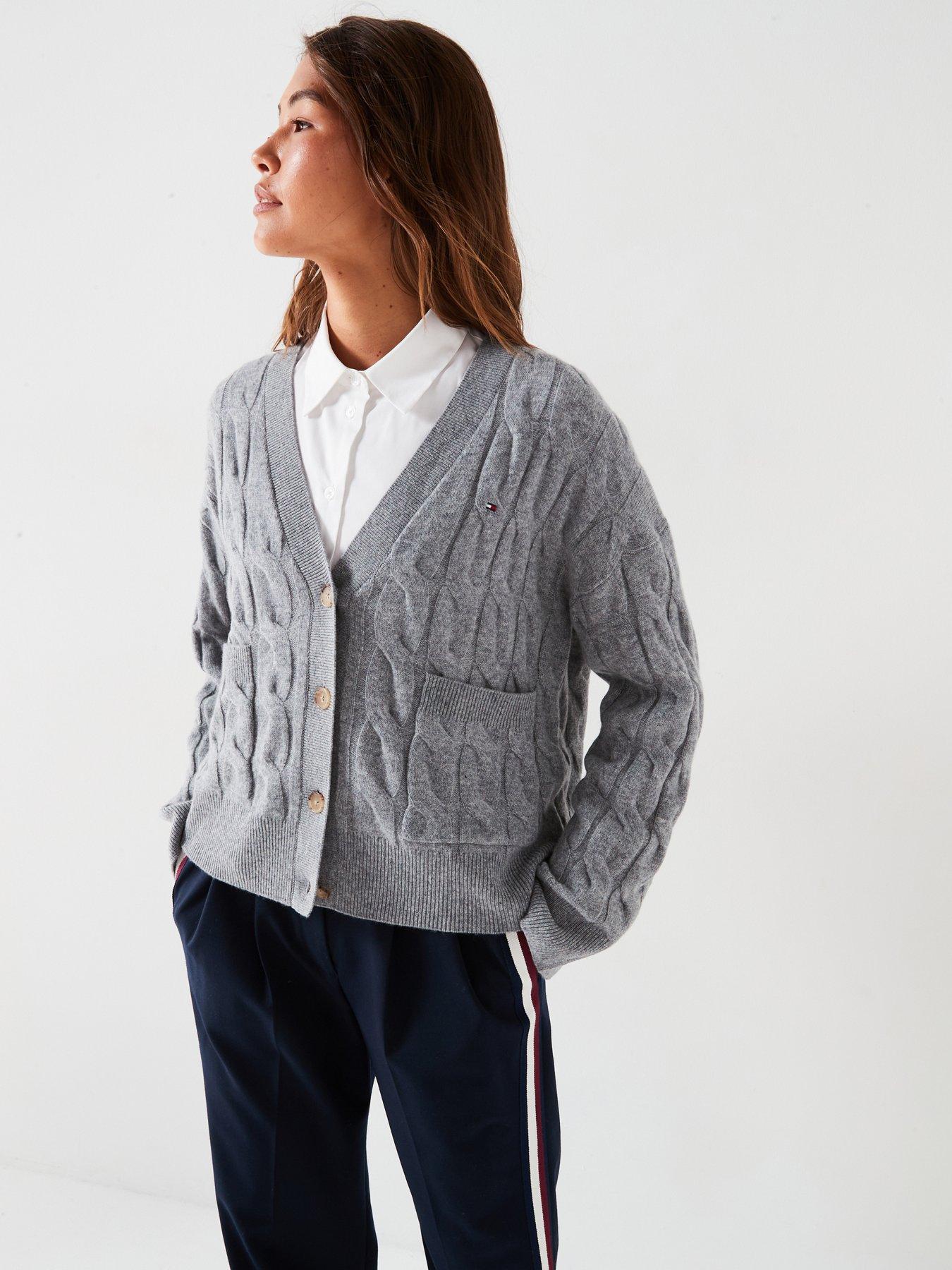 undefined Soft Wool Cable Knit Cardigan - Grey
