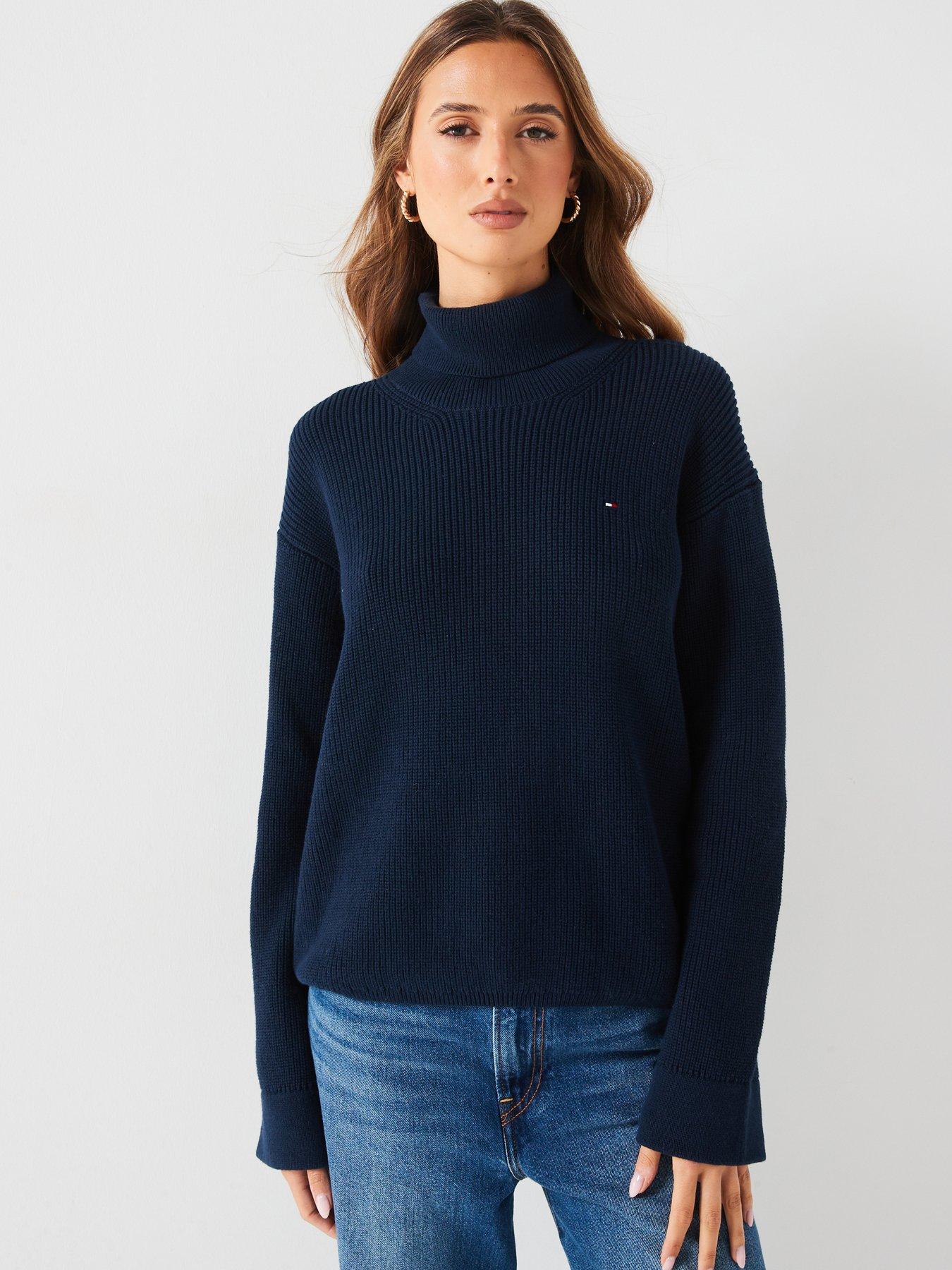 undefined Roll Neck Logo Jumper - Navy