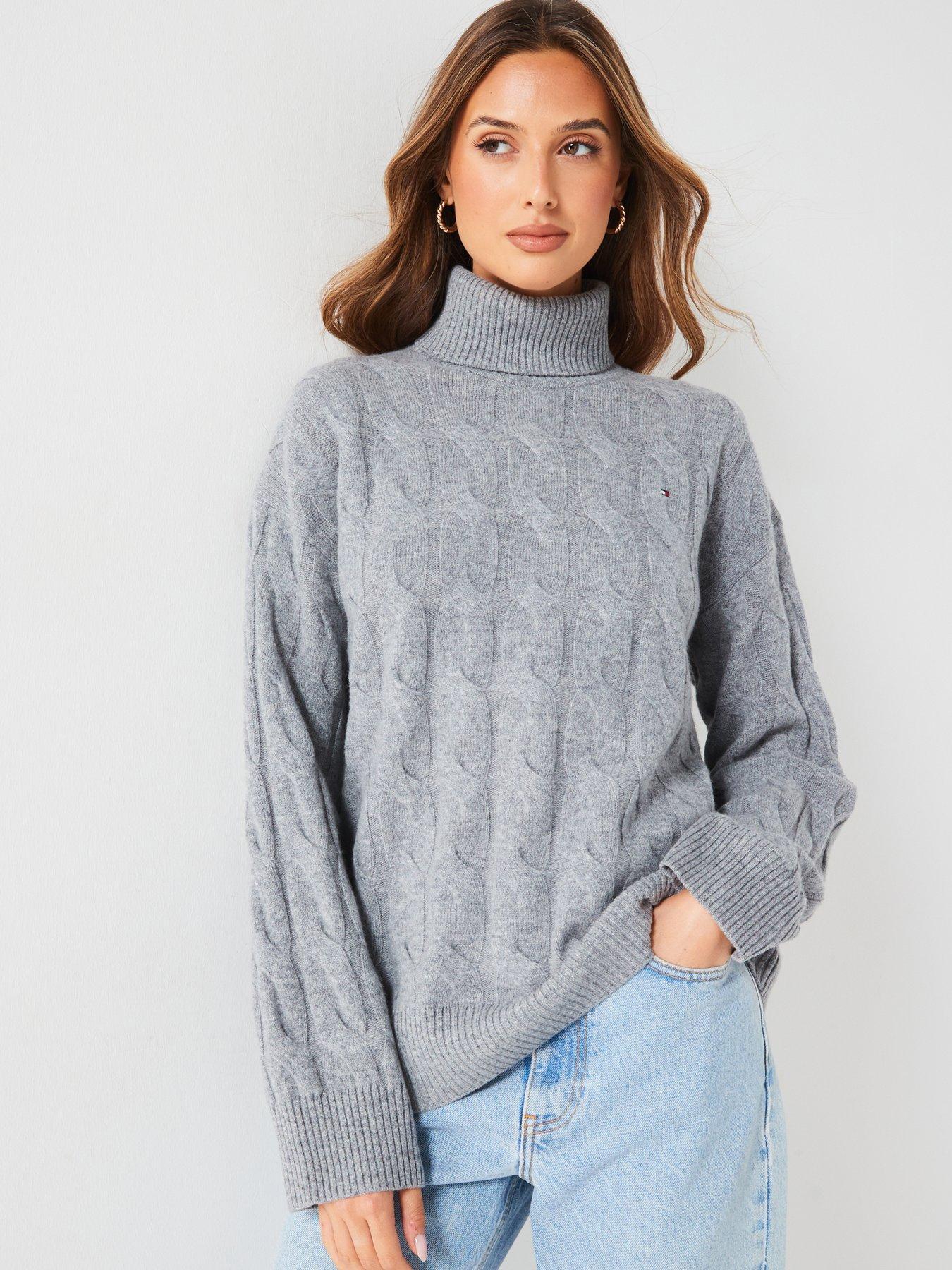 undefined Soft Wool Cable Roll Neck Sweater - Grey