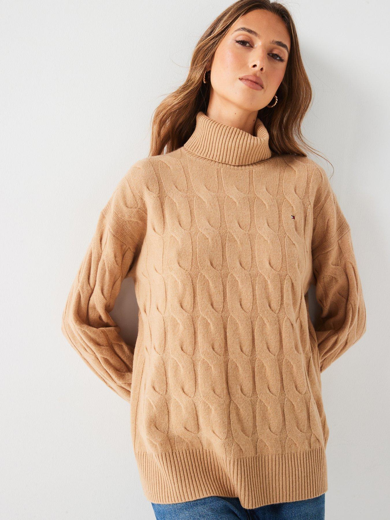 undefined Soft Wool Cable Roll Neck Sweater - Beige