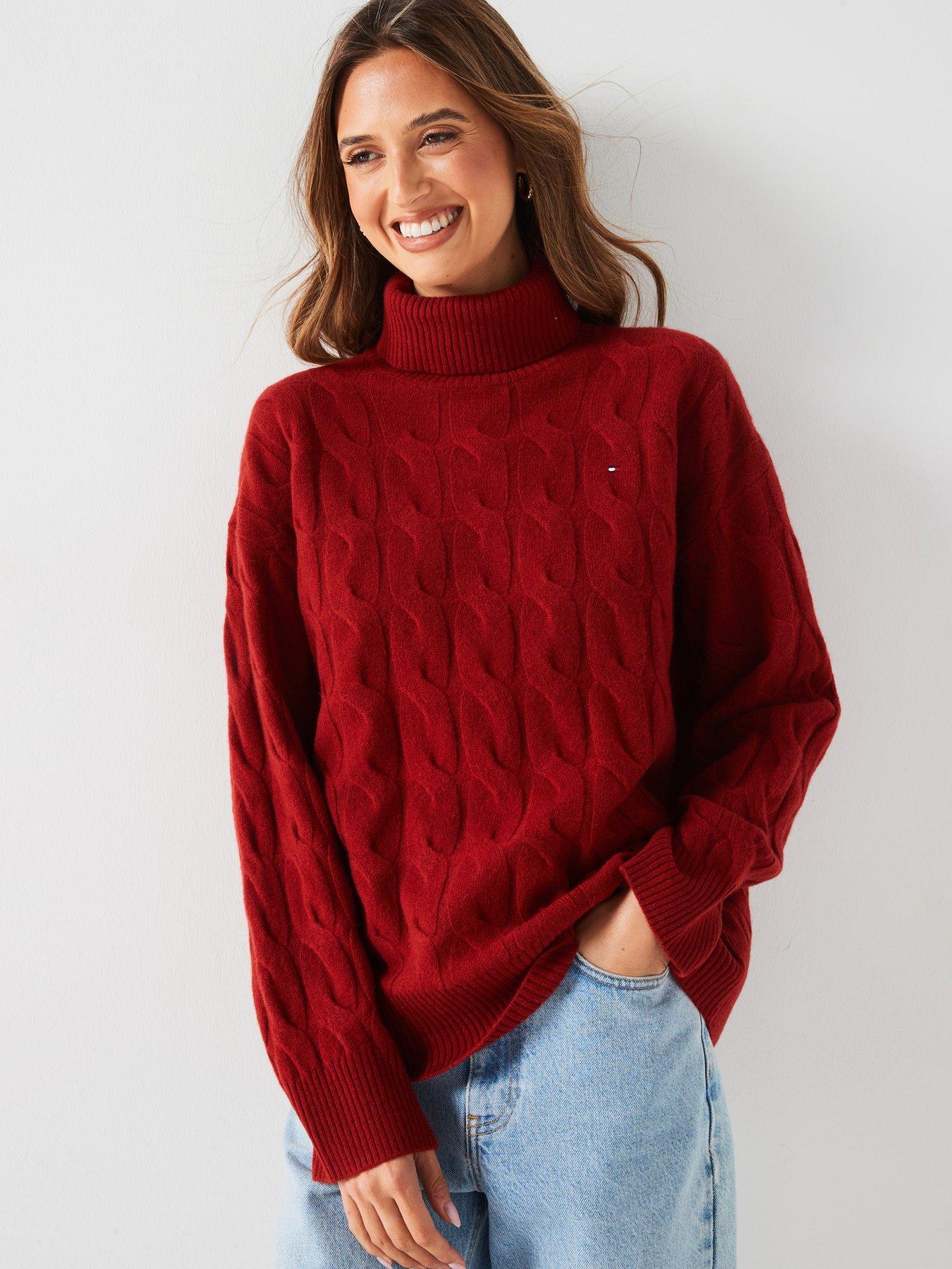 undefined Soft Wool Cable Roll Neck Sweater - Red