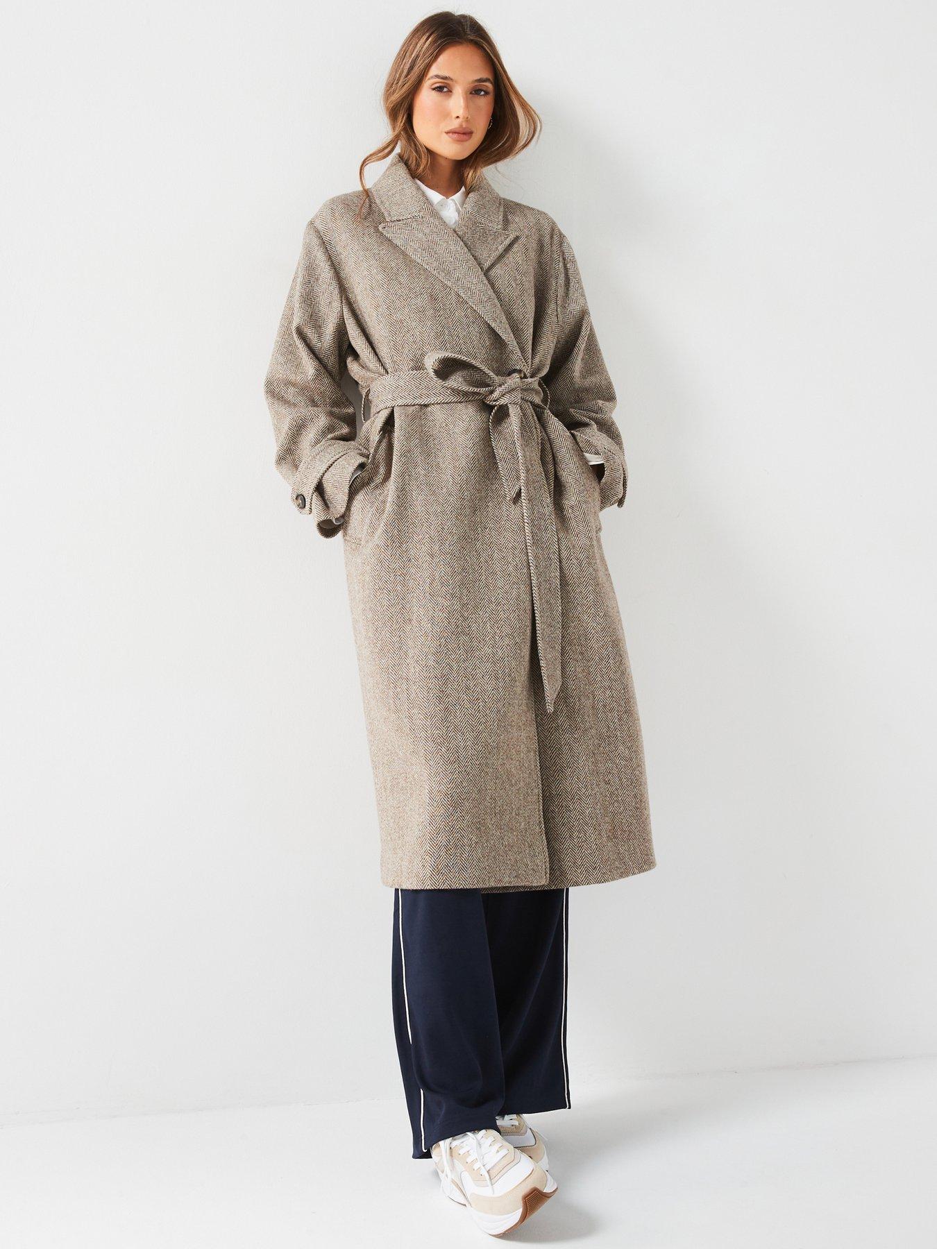 undefined Wool Herringbone Duster Coat - Beige
