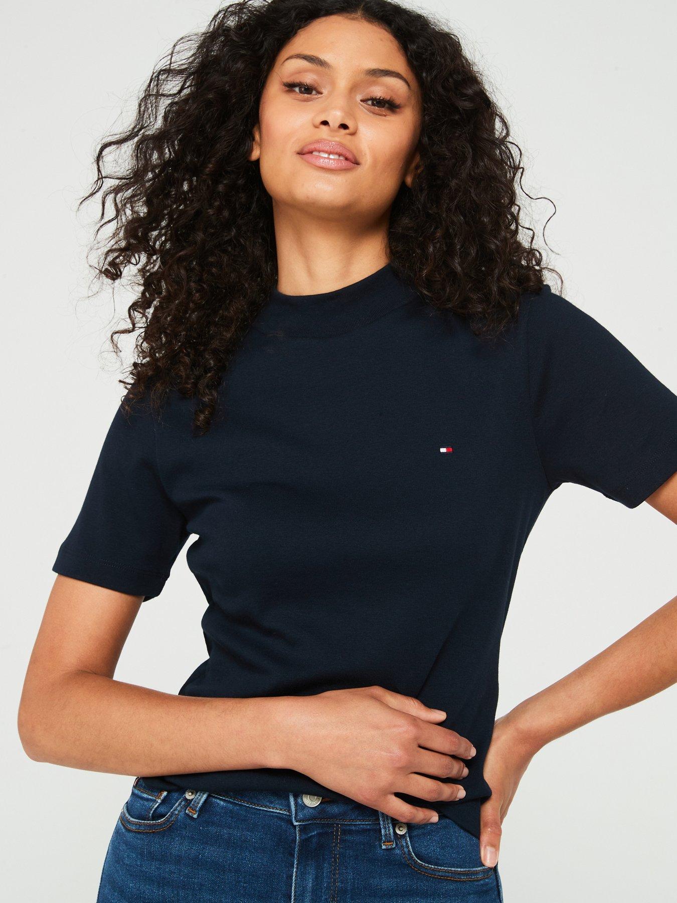 tommy hilfiger logo mockneck t-shirt - navy