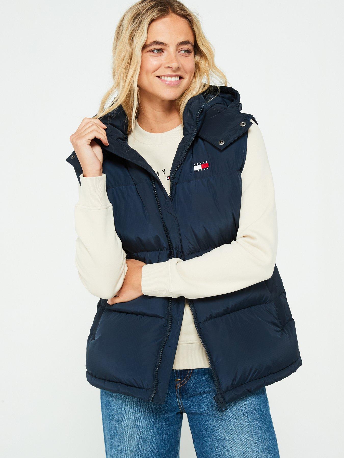 tommy jeans padded logo gilet - navy, navy, size l, women