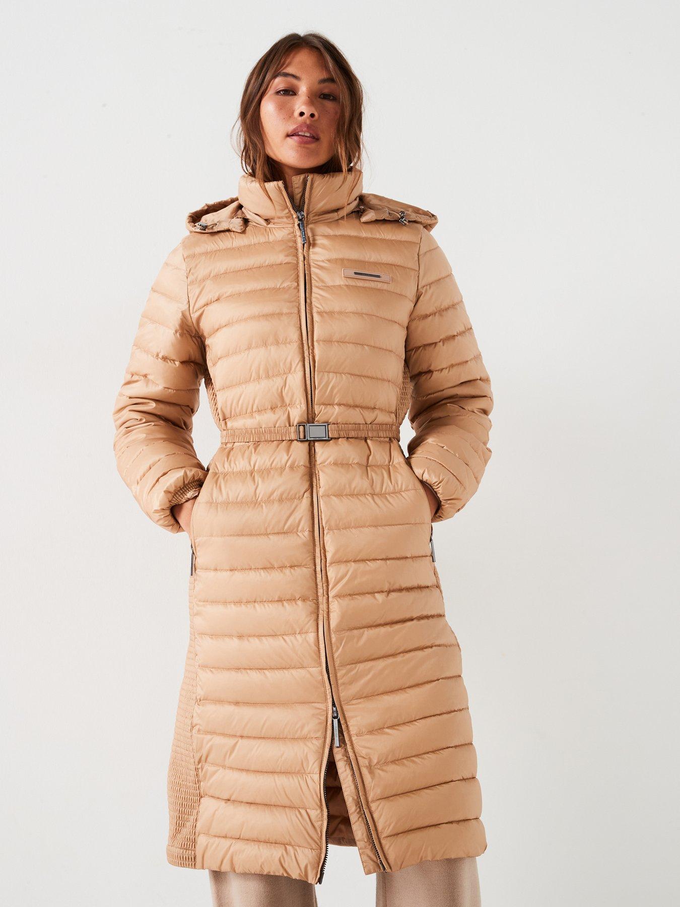 Lightweight Padded Belted Longline Coat Beige