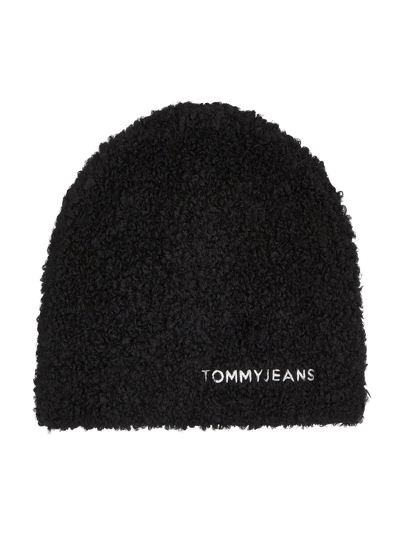 Image of Tommy Jeans Logo Teddy Beanie Hat - Black
