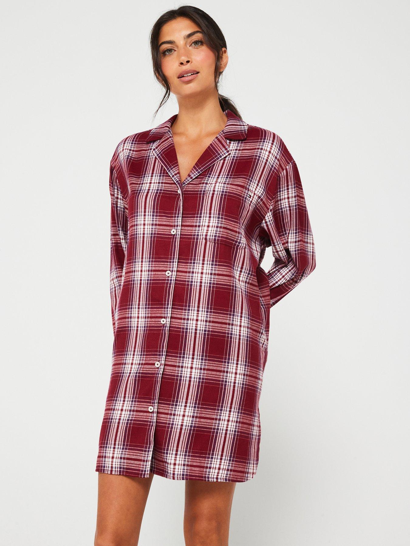 Long Sleeve Check Nightdress Red