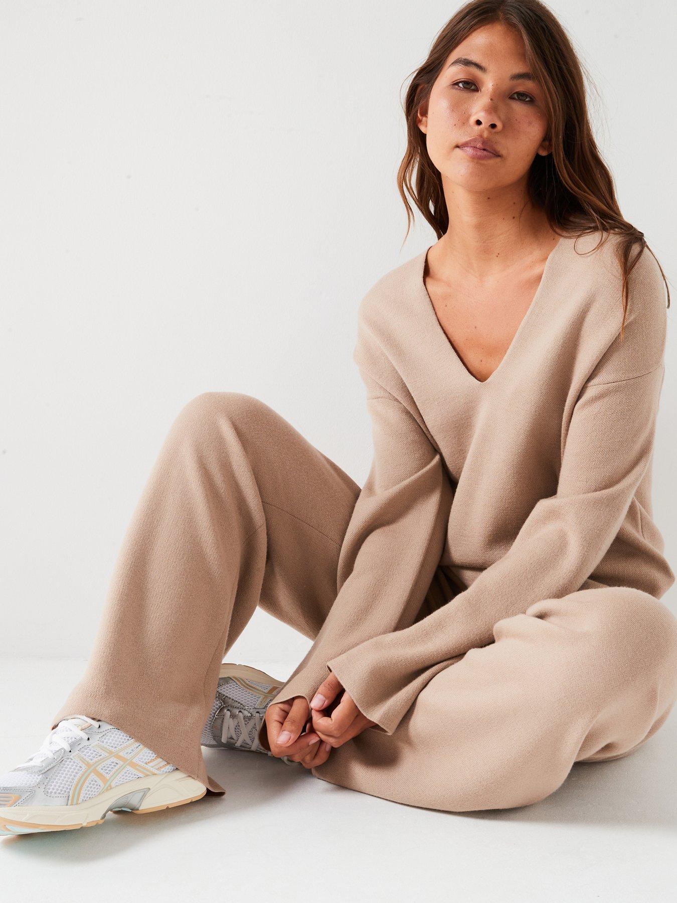 undefined Wool Blend V-Neck Jumper - Beige