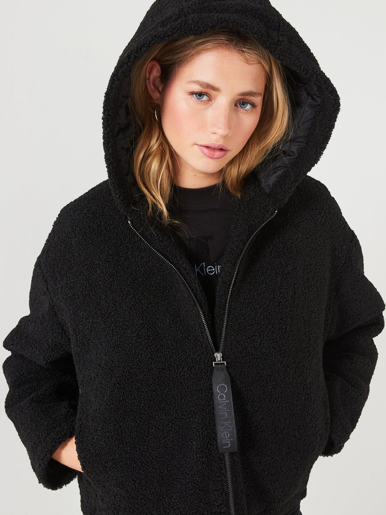 Calvin Klein Jeans Sherpa Zip Through Hoodie - Black, Black, Size S = Uk 8, Women