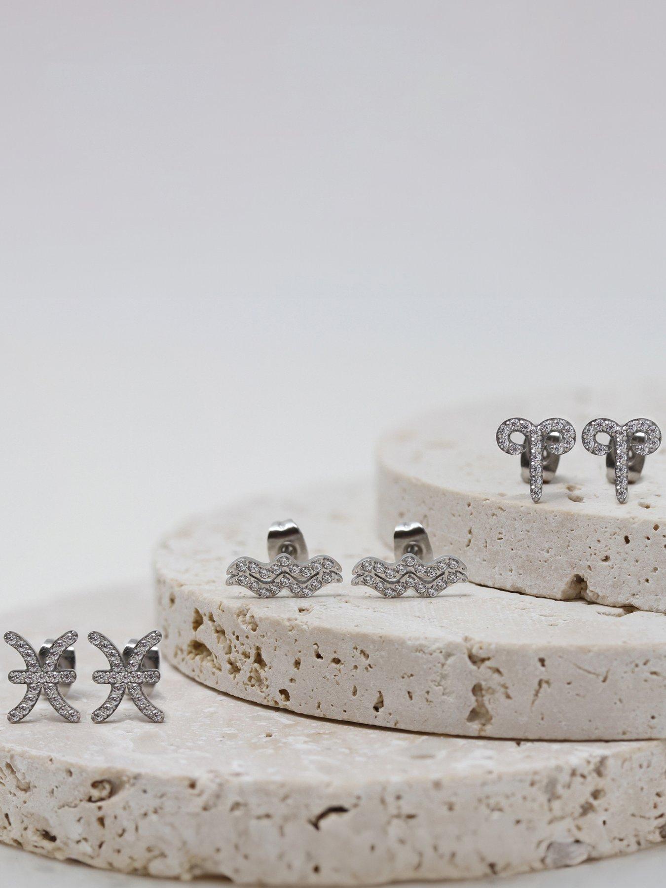 Image 3 of 7 of Say It With Silver Zodiac Earrings With CZ Stones