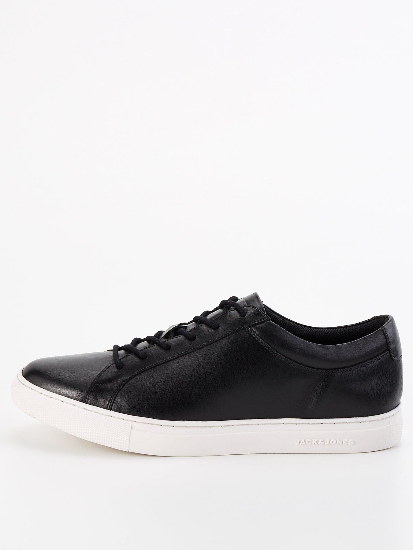 Black leather plimsolls mens best sale