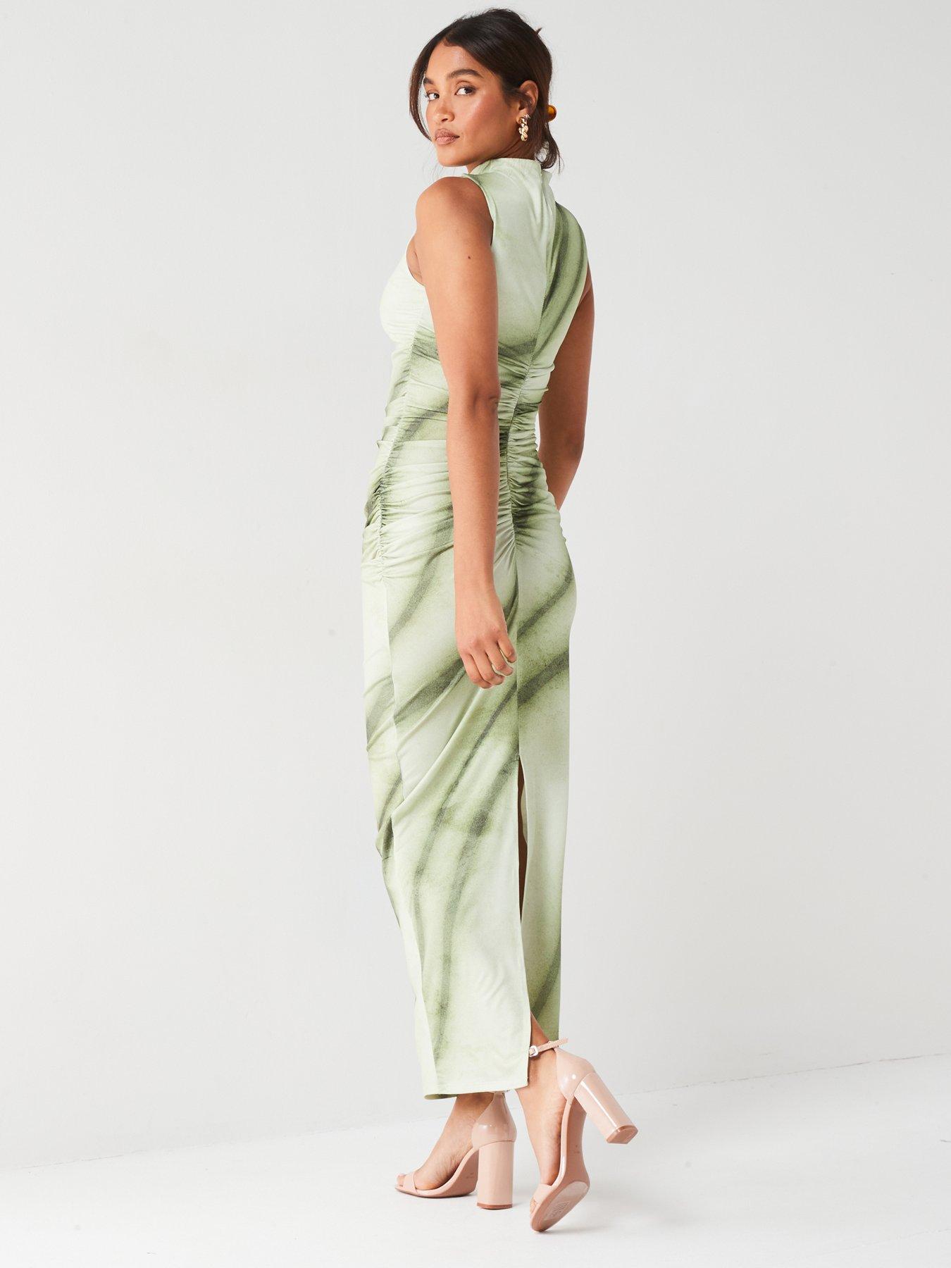 Image 2 of 6 of V by Very Ruched Printed Midaxi Dress - Green
