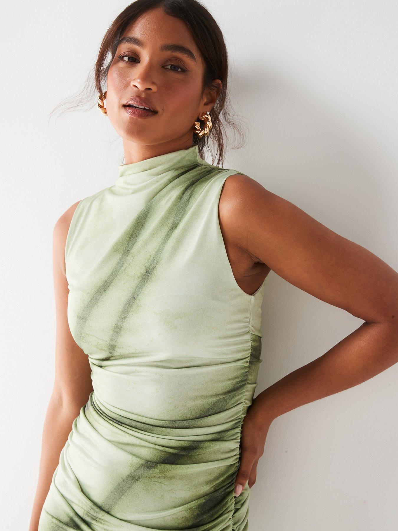 Image 5 of 6 of V by Very Ruched Printed Midaxi Dress - Green
