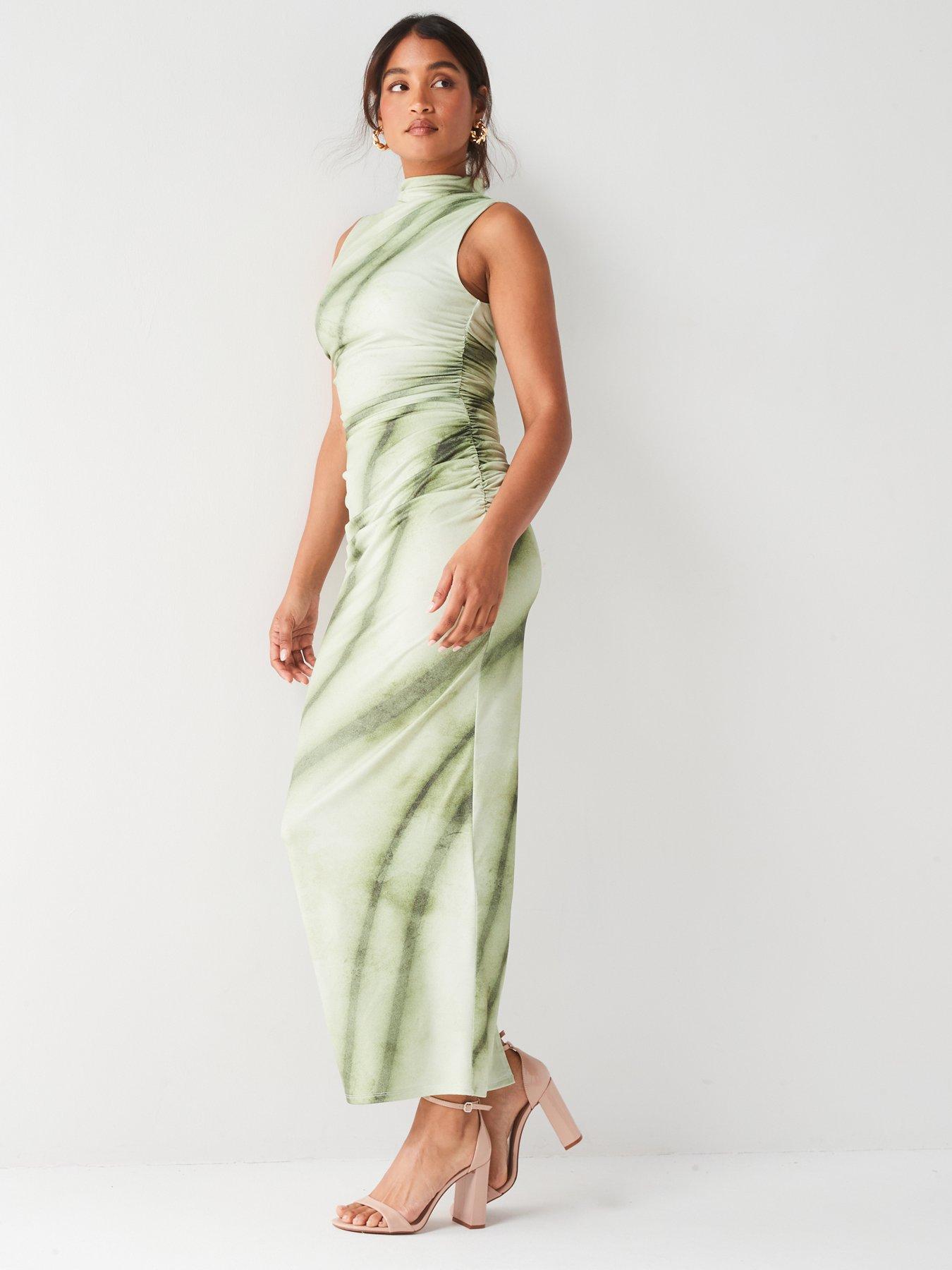 Image 6 of 6 of V by Very Ruched Printed Midaxi Dress - Green