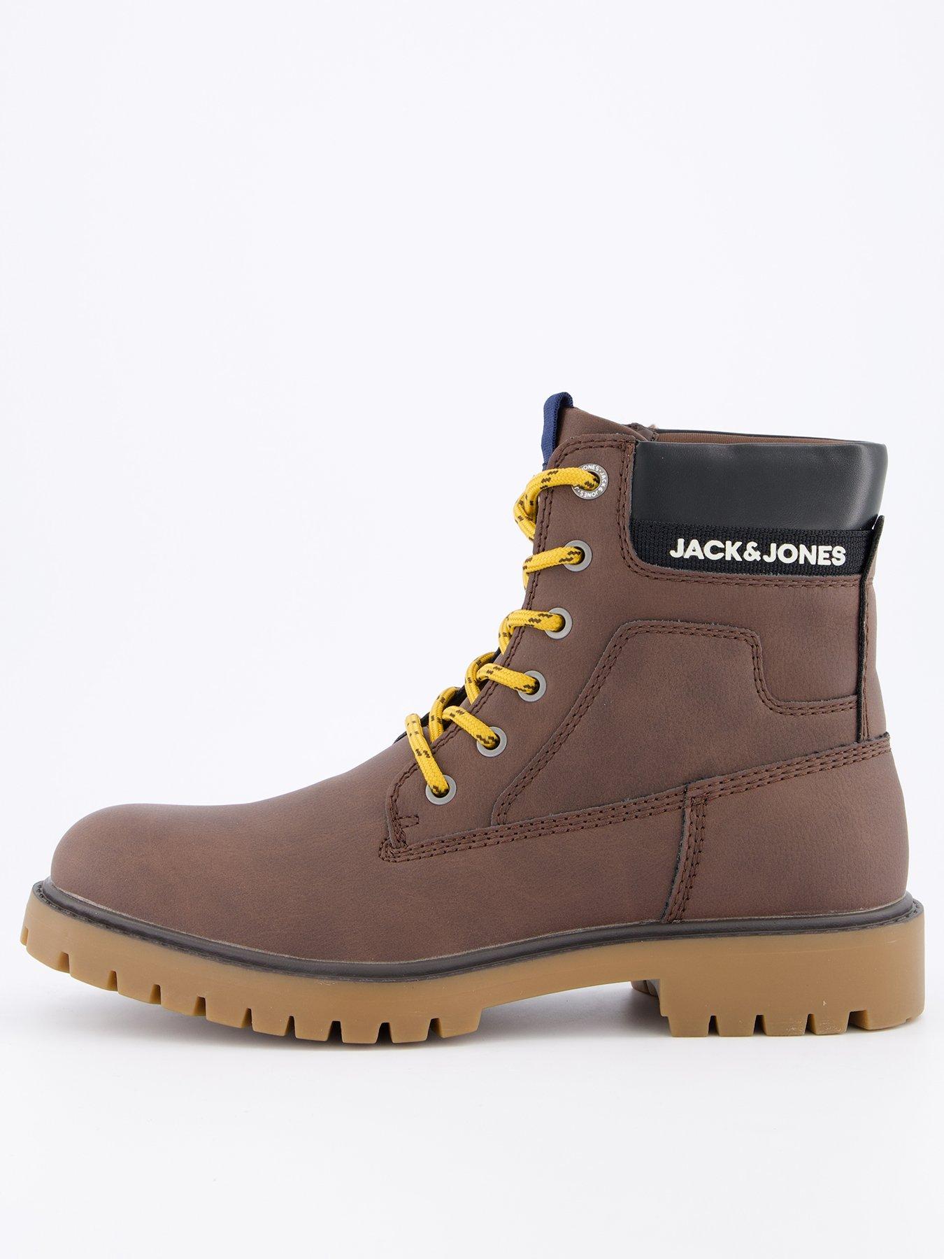 undefined Faux Leather Lace Up Worker Boots - Brown