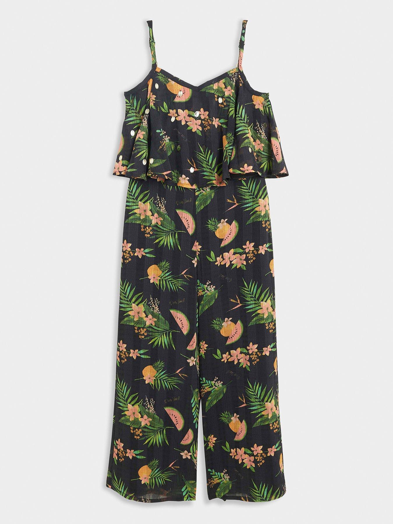 Girls Floral Layered Jumpsuit Black