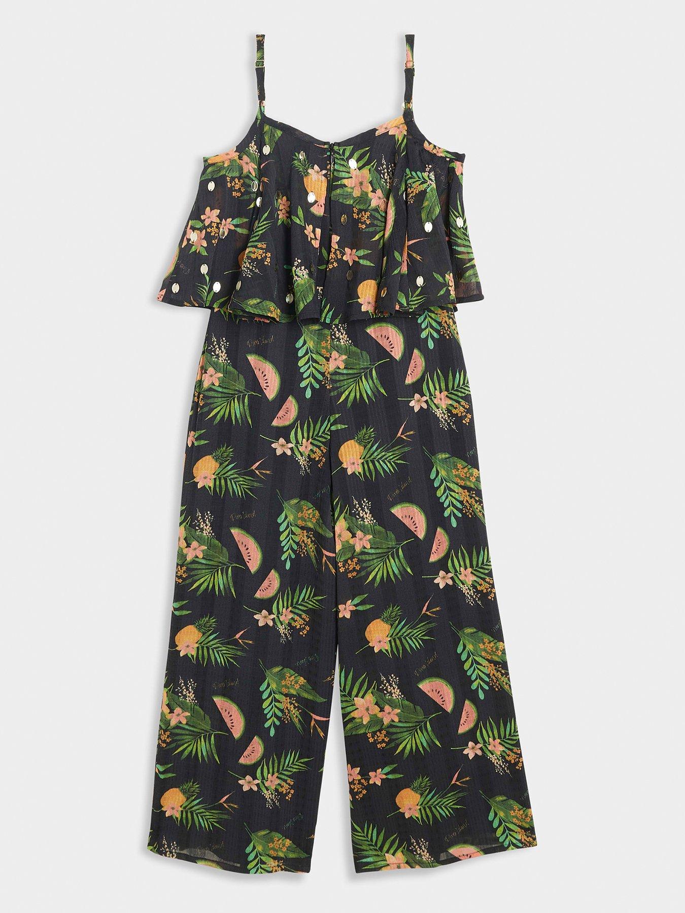 Girls Floral Layered Jumpsuit Black