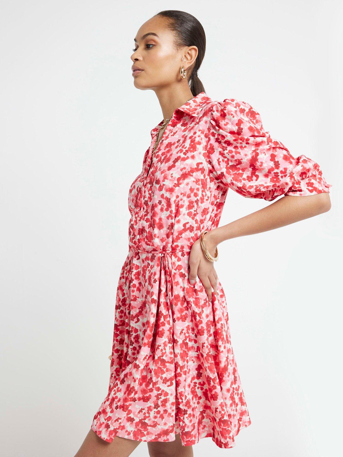 undefined Printed Shirt Dress - Red