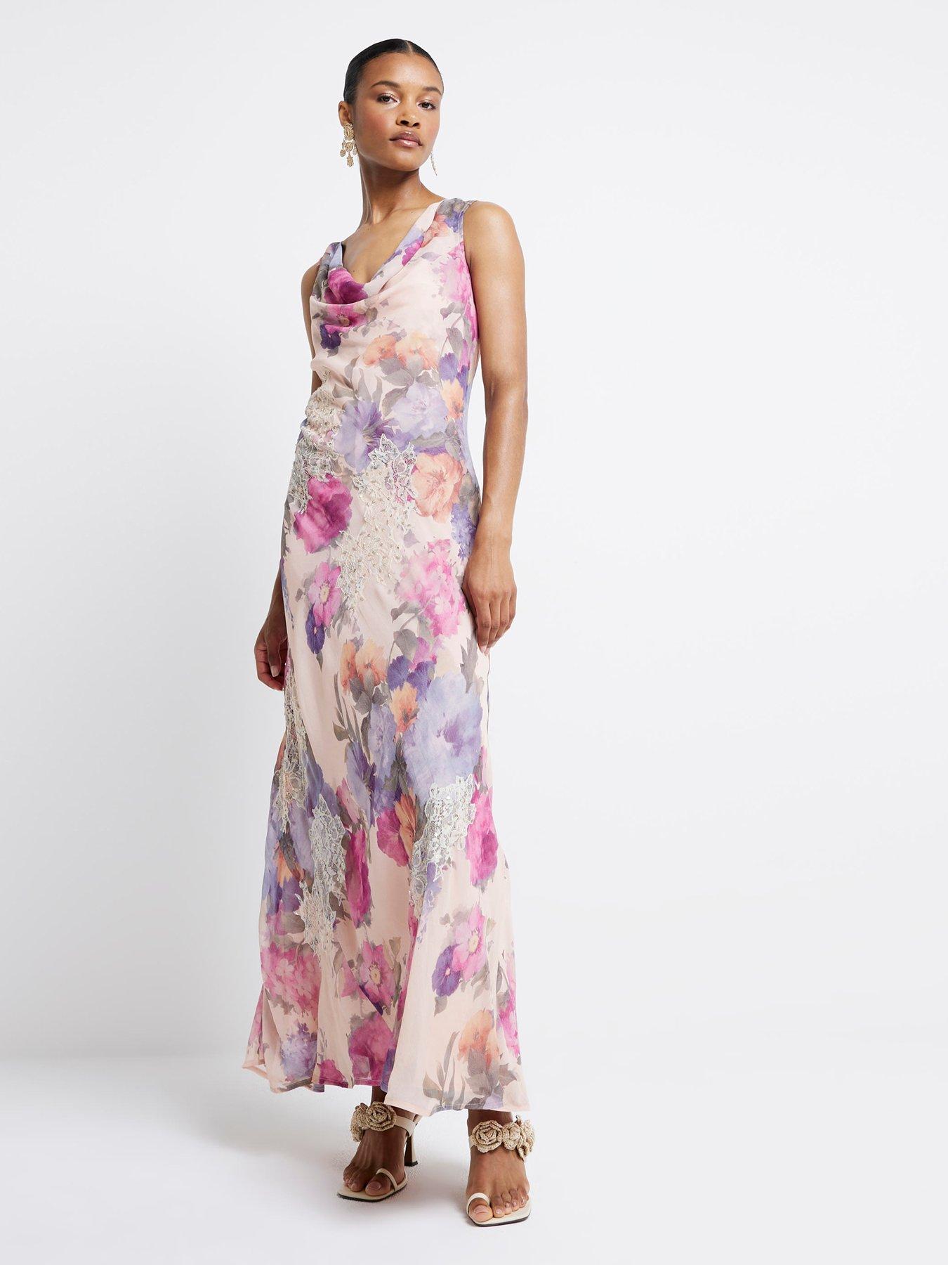 River Island Cowl Neck Maxi Floral Dress Light Pink Very