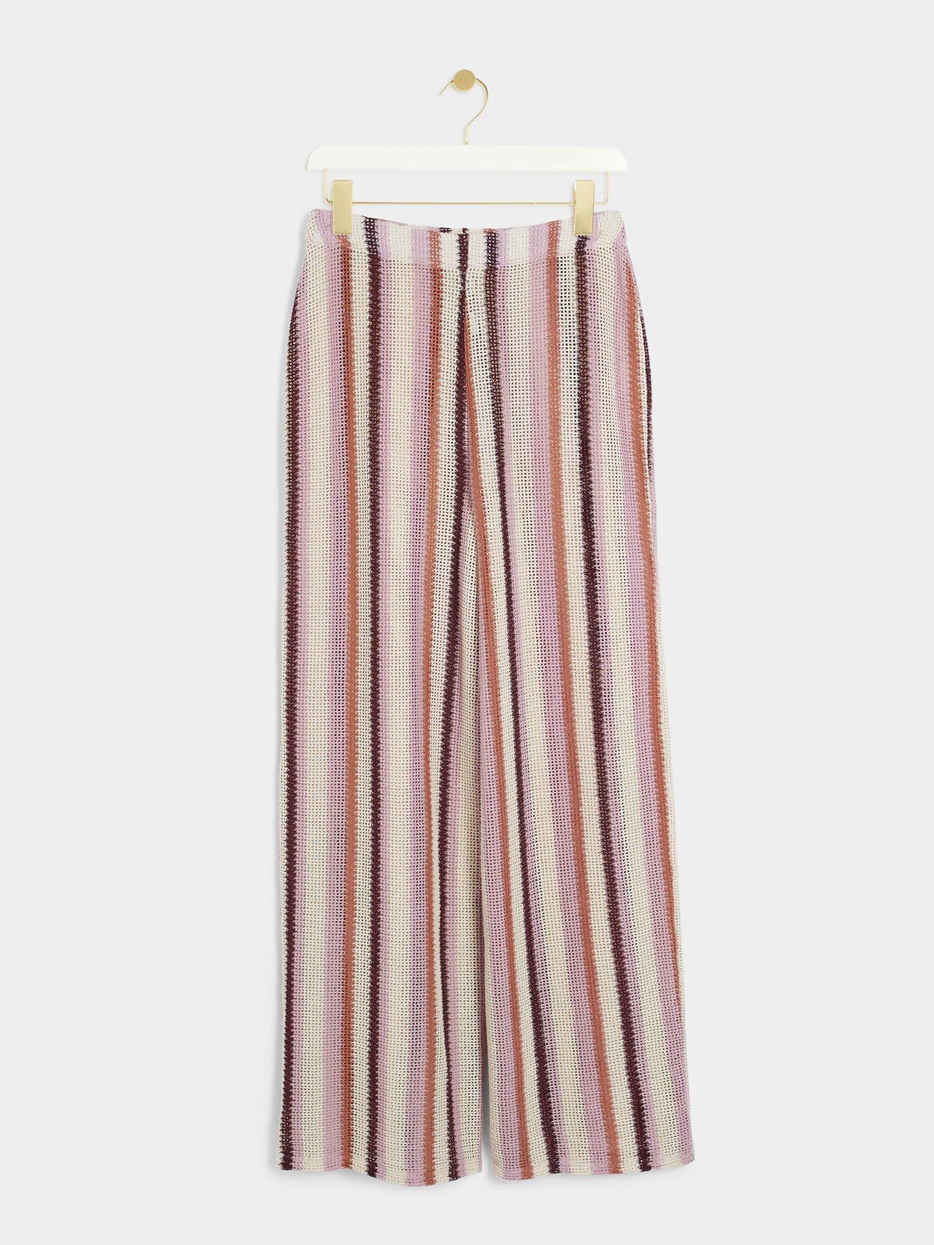Image 5 of 6 of River Island Stripe Crochet Wide Leg Trouser - Medium Pink