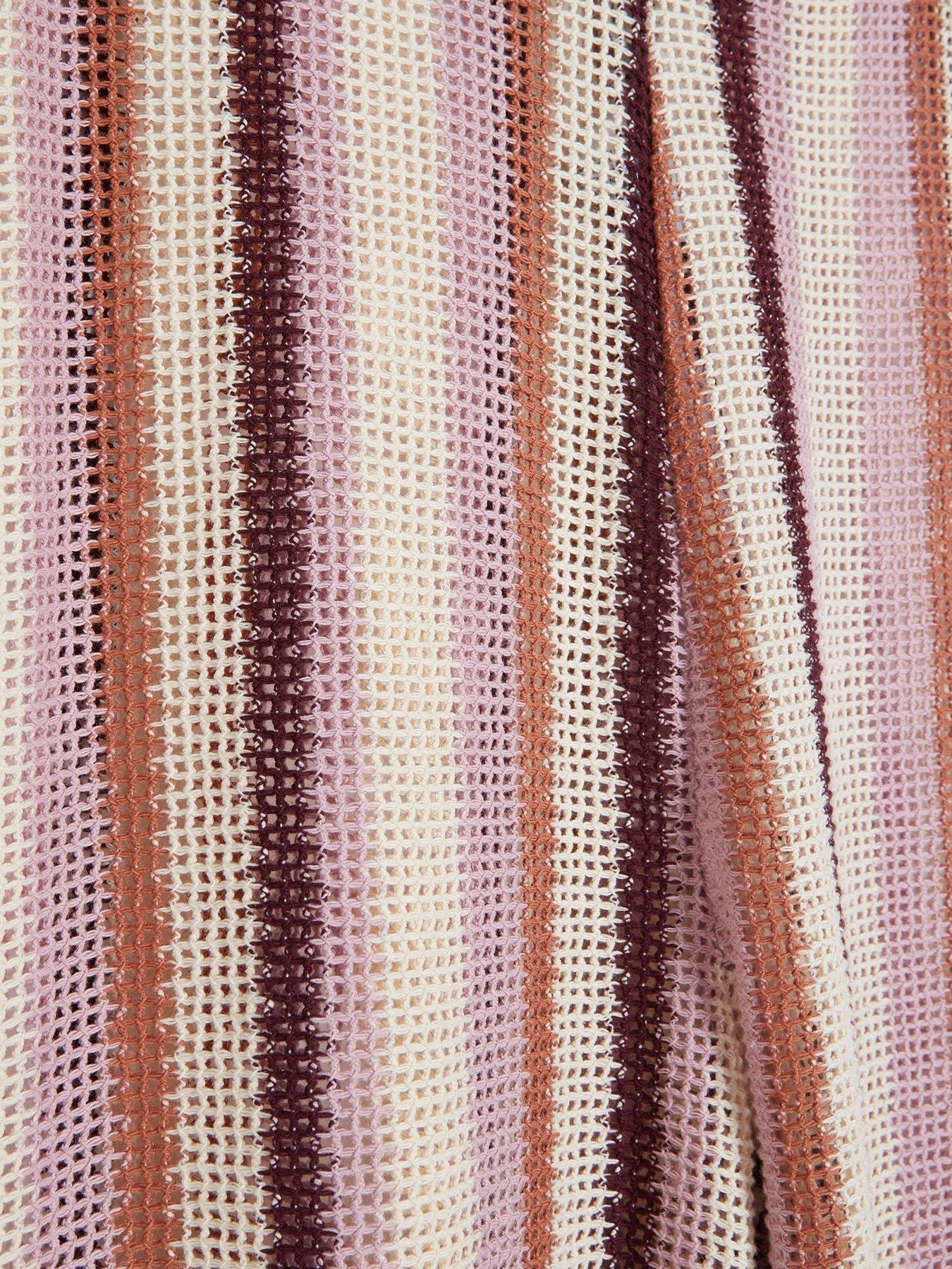 Image 6 of 6 of River Island Stripe Crochet Wide Leg Trouser - Medium Pink