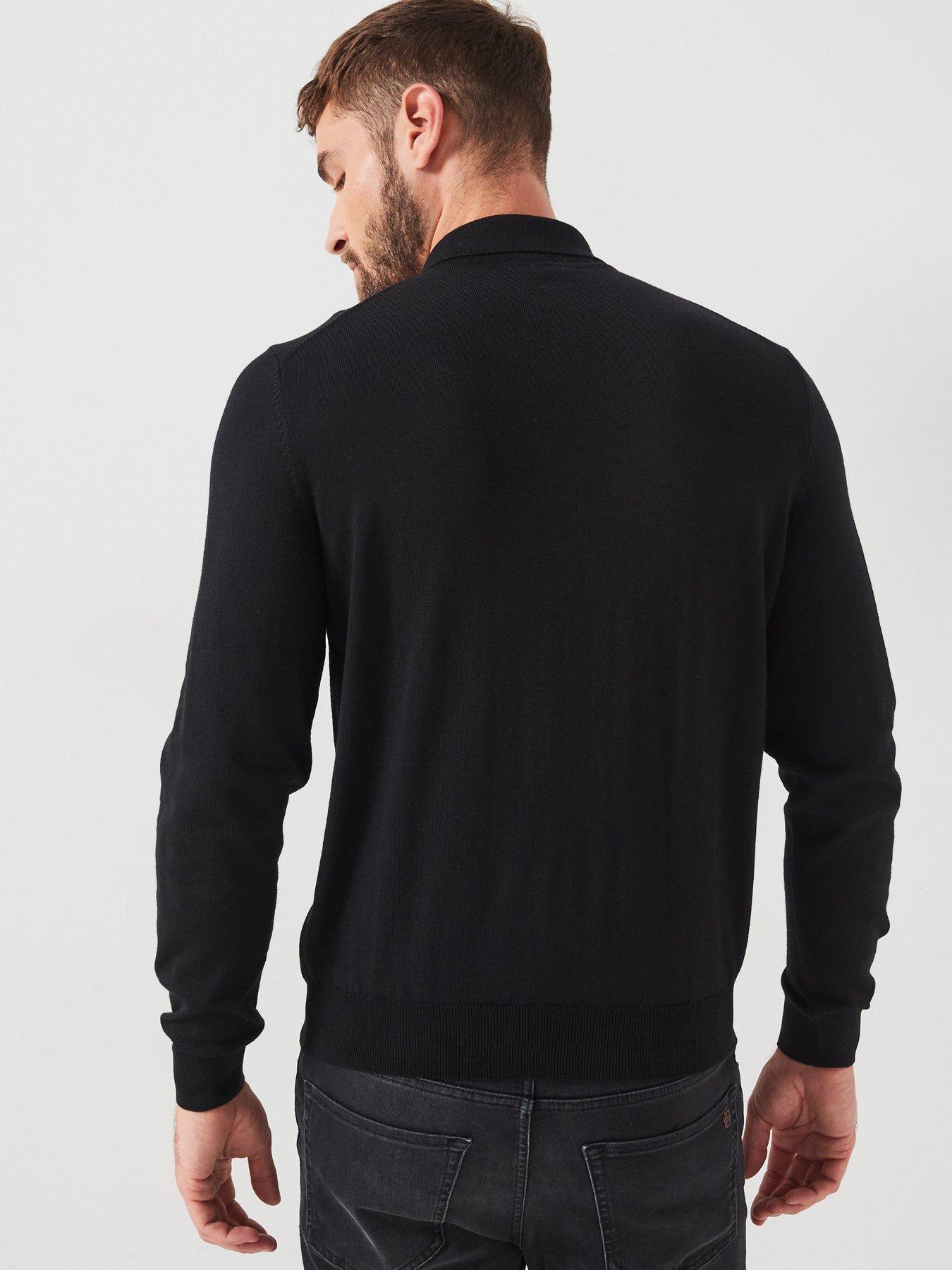 Image 2 of 6 of BOSS Bono-L Regular Fit Long Sleeve Knitted Polo - Black