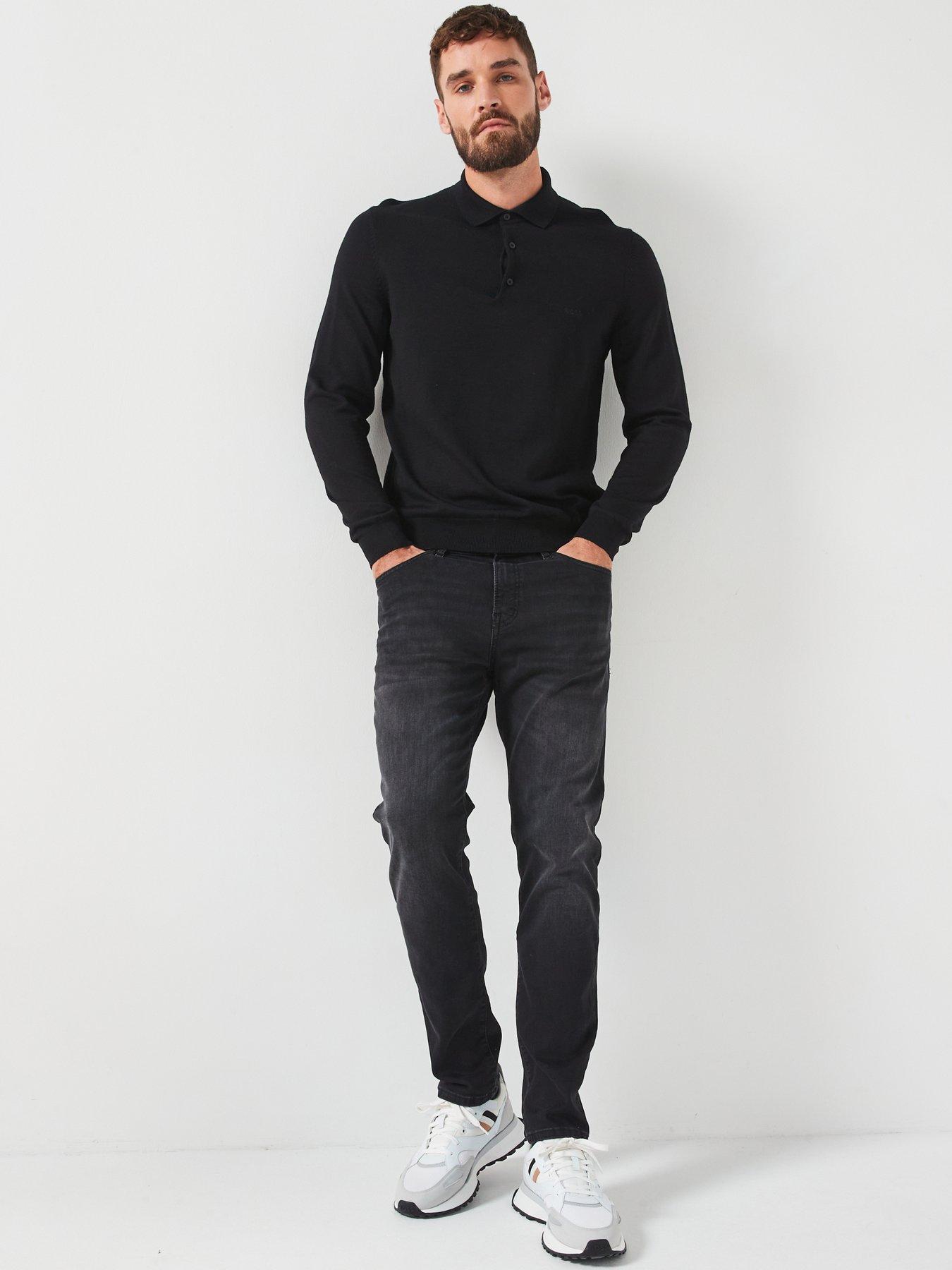 Image 3 of 6 of BOSS Bono-L Regular Fit Long Sleeve Knitted Polo - Black