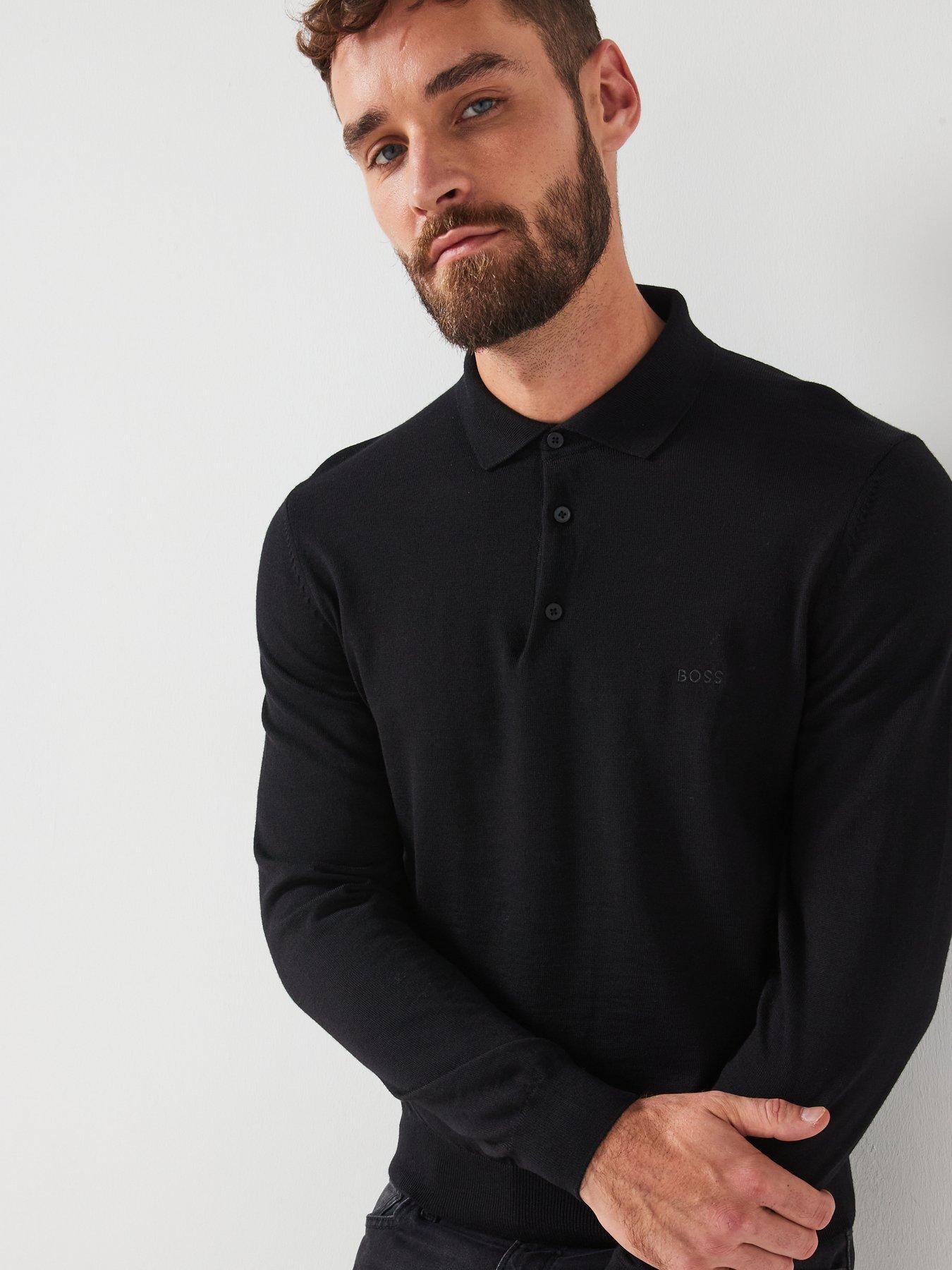 Image 5 of 6 of BOSS Bono-L Regular Fit Long Sleeve Knitted Polo - Black