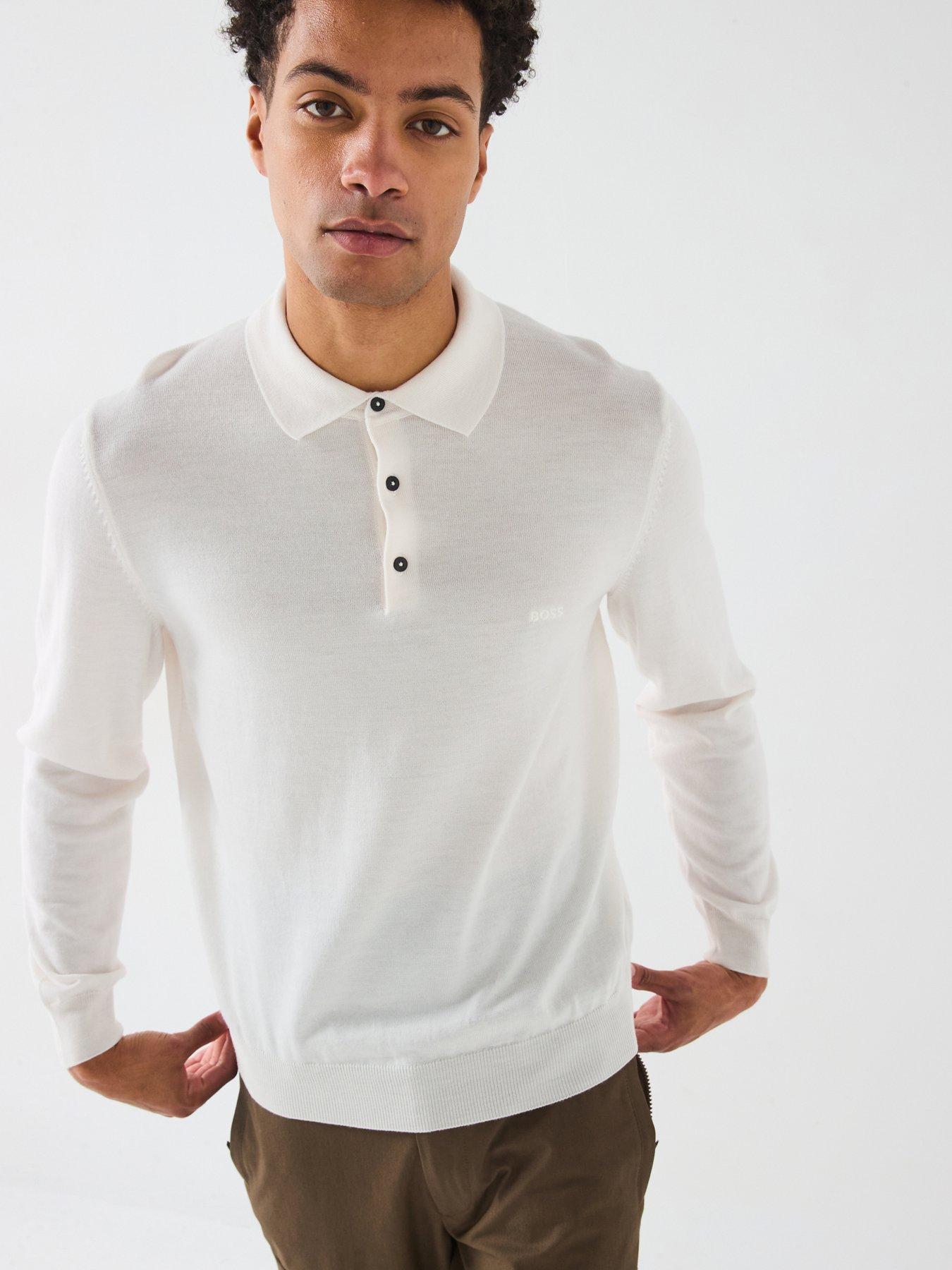 undefined Bono-l Regular Fit Long Sleeve Knitted Polo - White