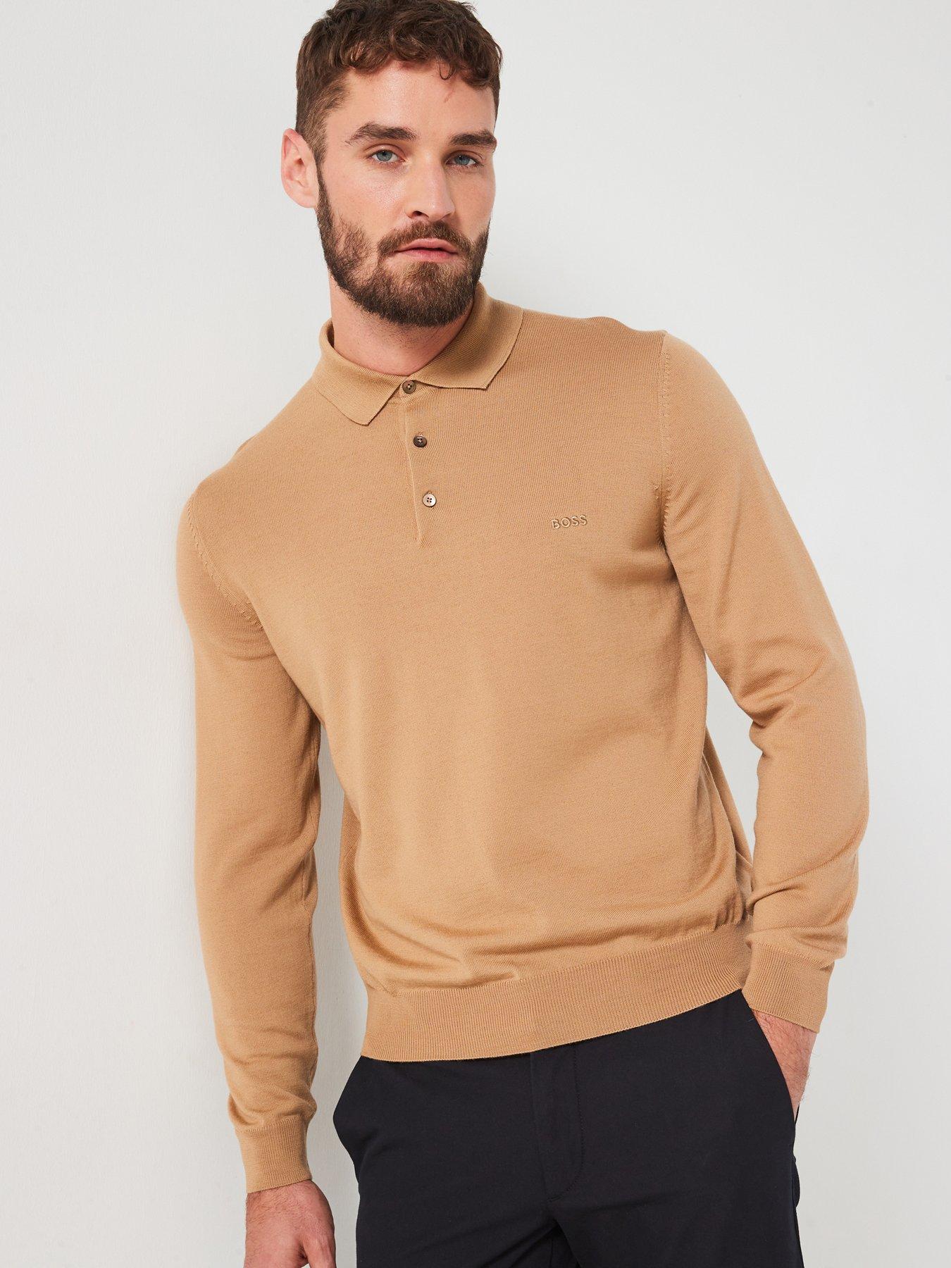 undefined Bono-L Regular Fit Long Sleeve Knitted Polo - Beige