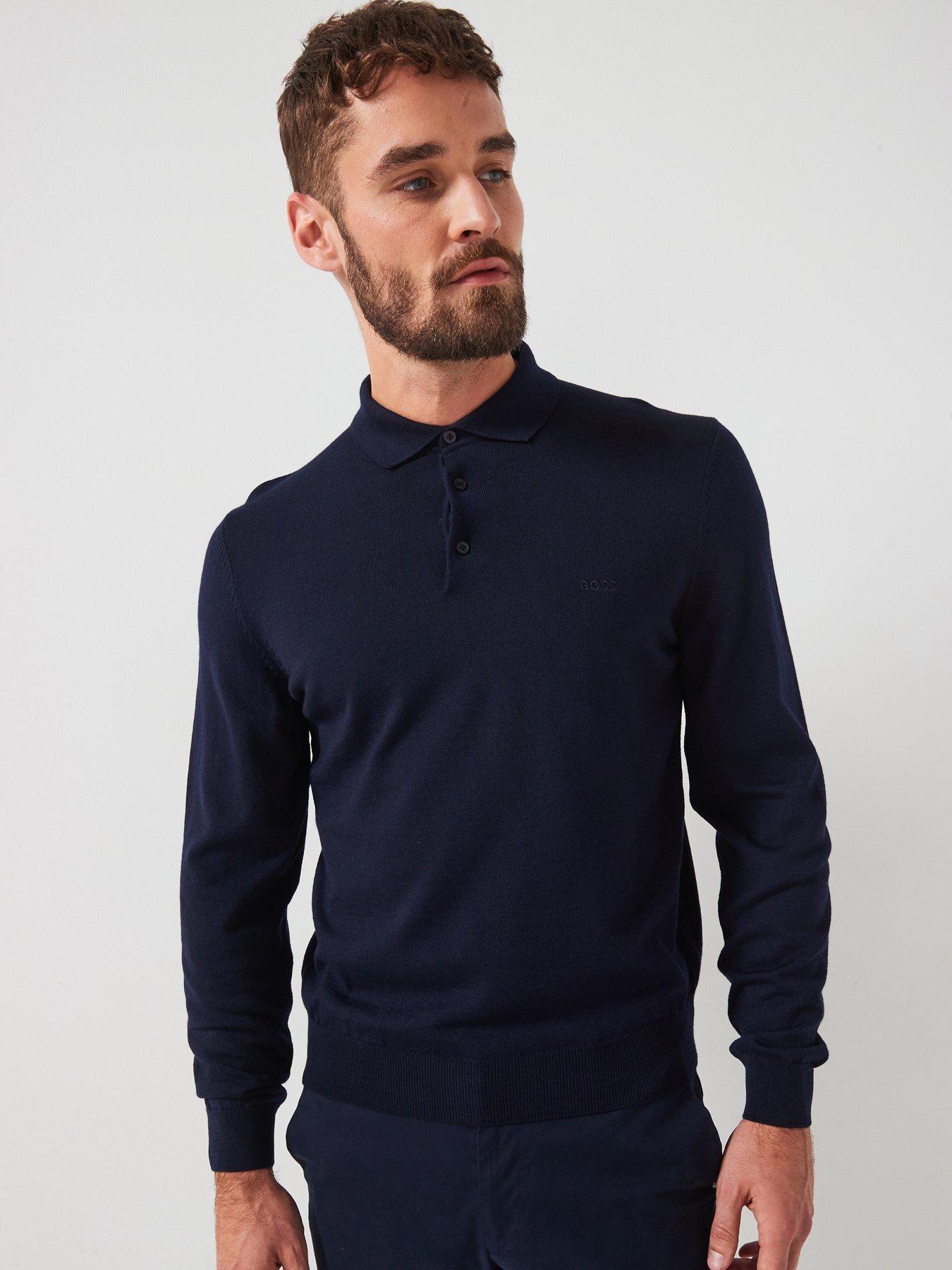 undefined Bono-L Regular Fit Long Sleeve Knitted Polo - Navy