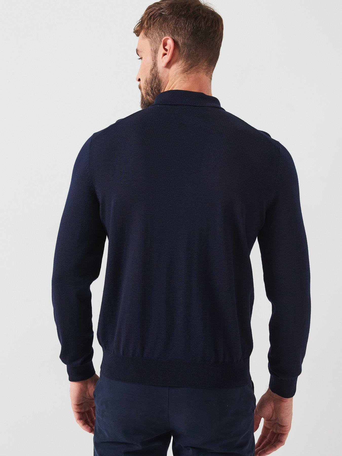 Image 2 of 4 of BOSS Bono-L Regular Fit Long Sleeve Knitted Polo - Navy