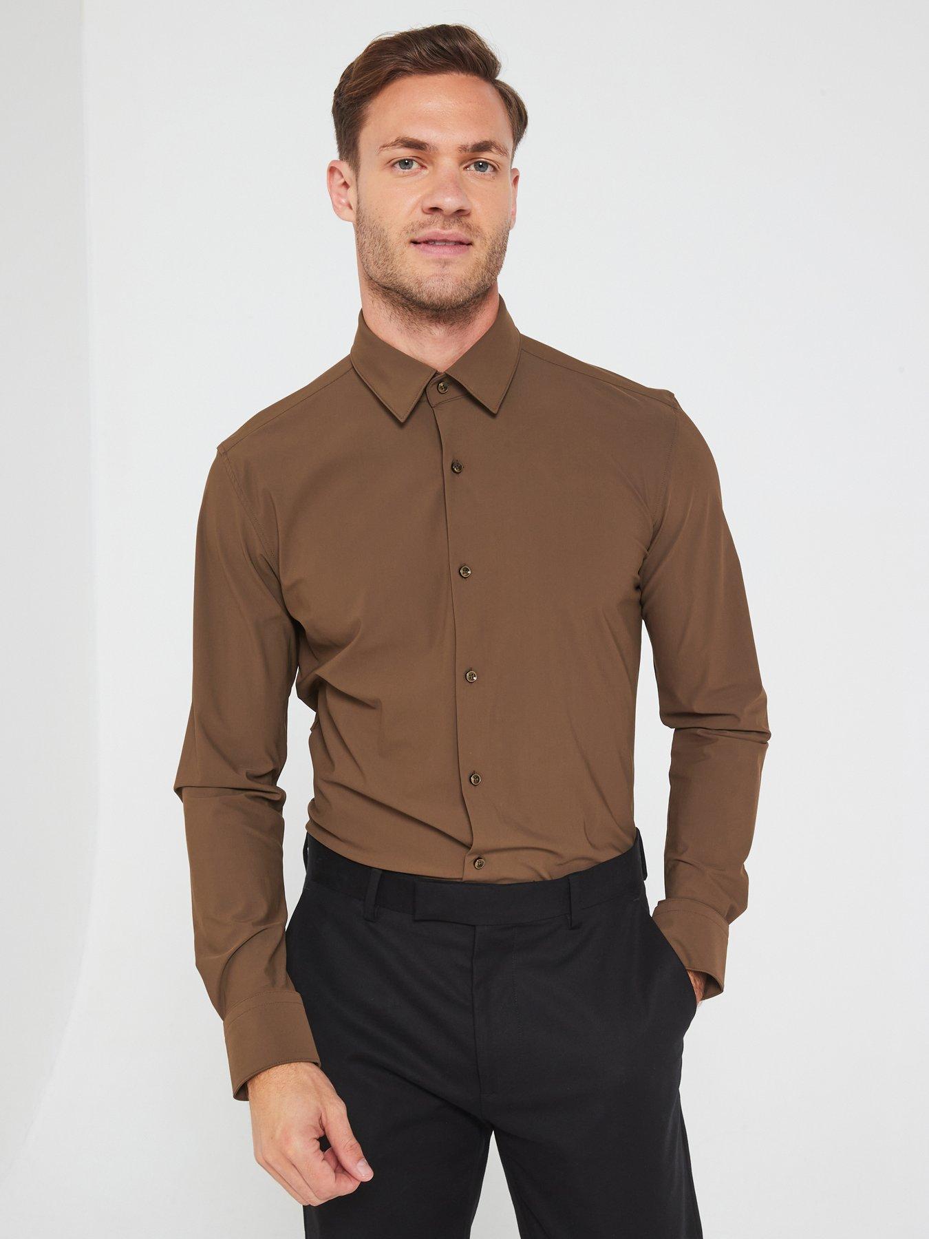 undefined P-Hank Slim Fit Performance Stretch Shirt - Brown