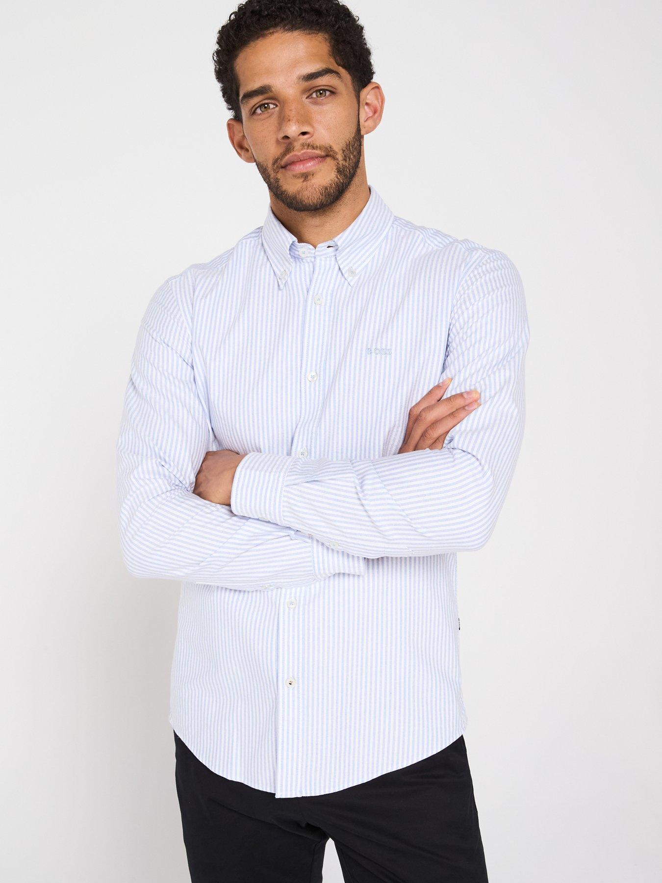 undefined Roan Slim Fit Button Down Stripe Shirt - Light Blue