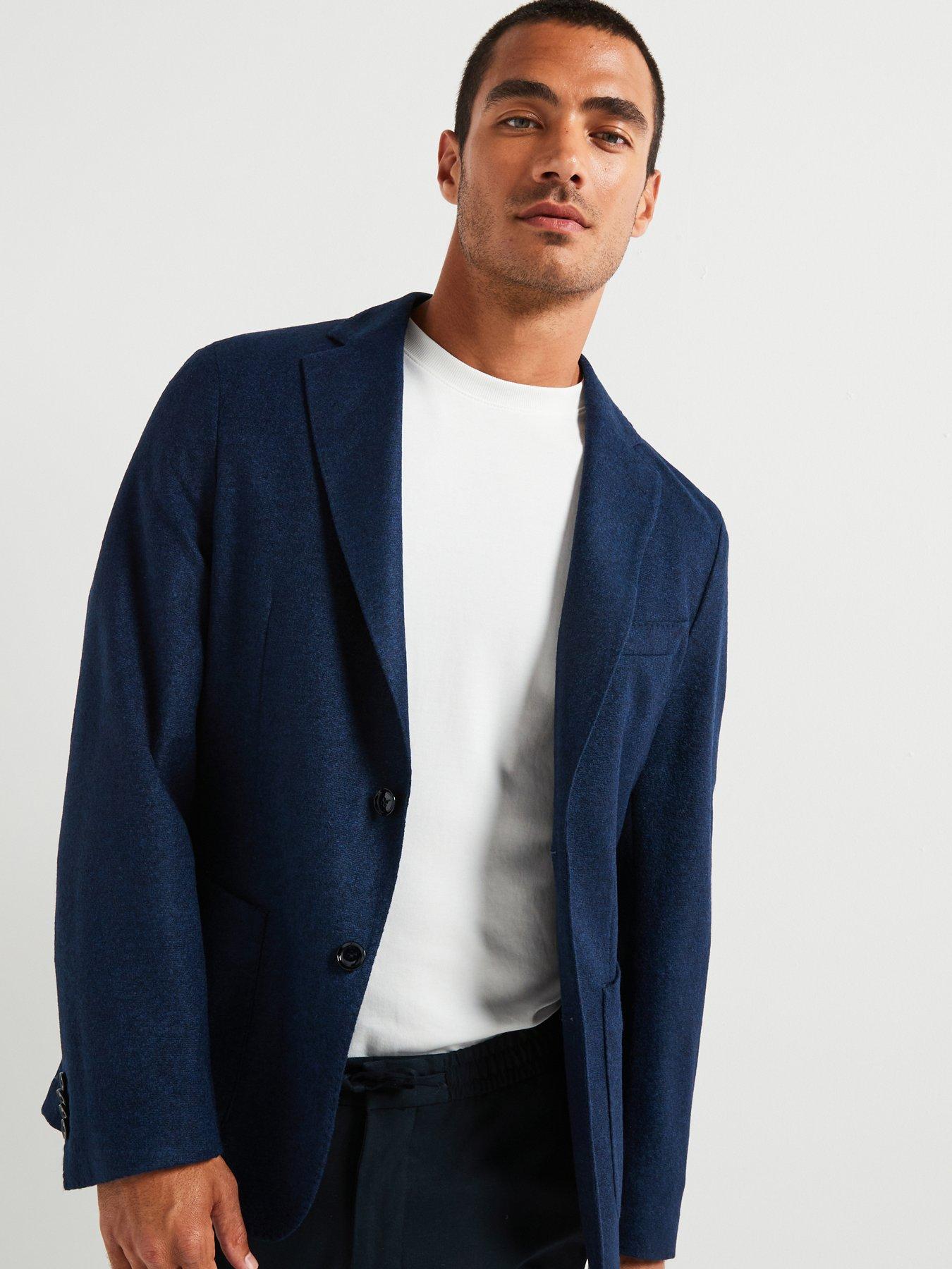 undefined C-hanry Slim Fit Wool/jersey Blend Patch Pocket Blazer - Navy