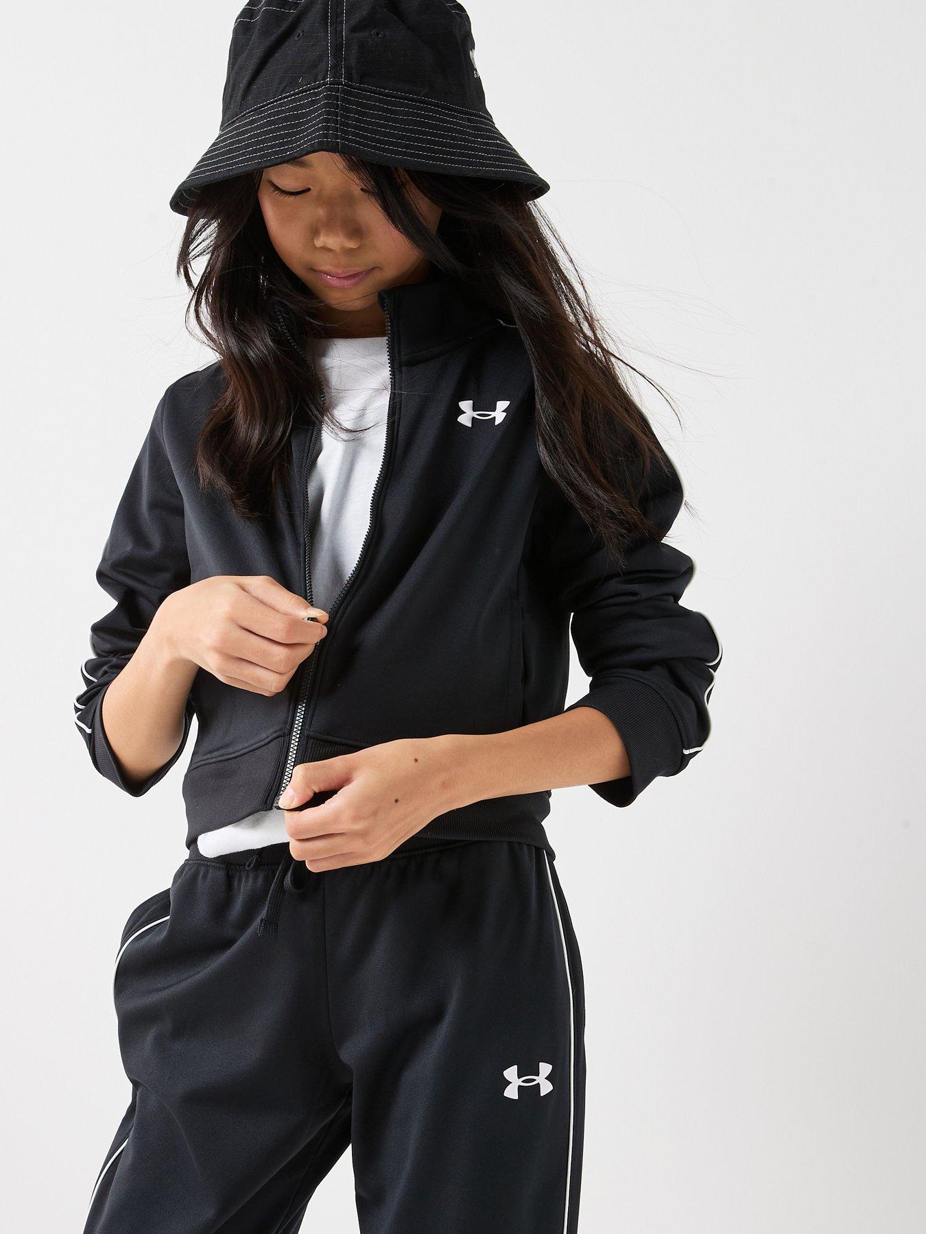 Image 1 of 6 of UNDER ARMOUR Girls Training Icon Knit Crop Tracksuit - Black