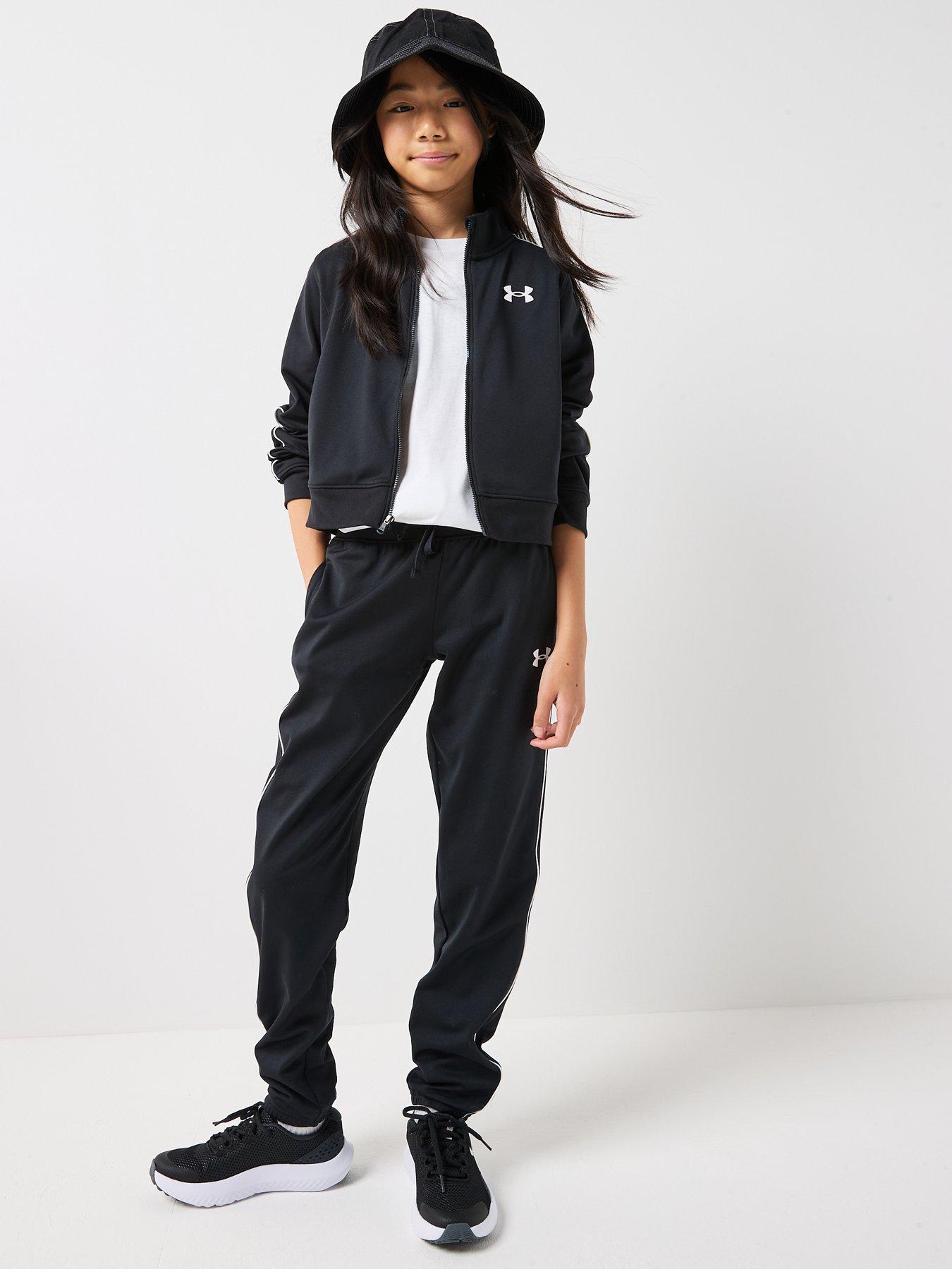 Image 3 of 6 of UNDER ARMOUR Girls Training Icon Knit Crop Tracksuit - Black