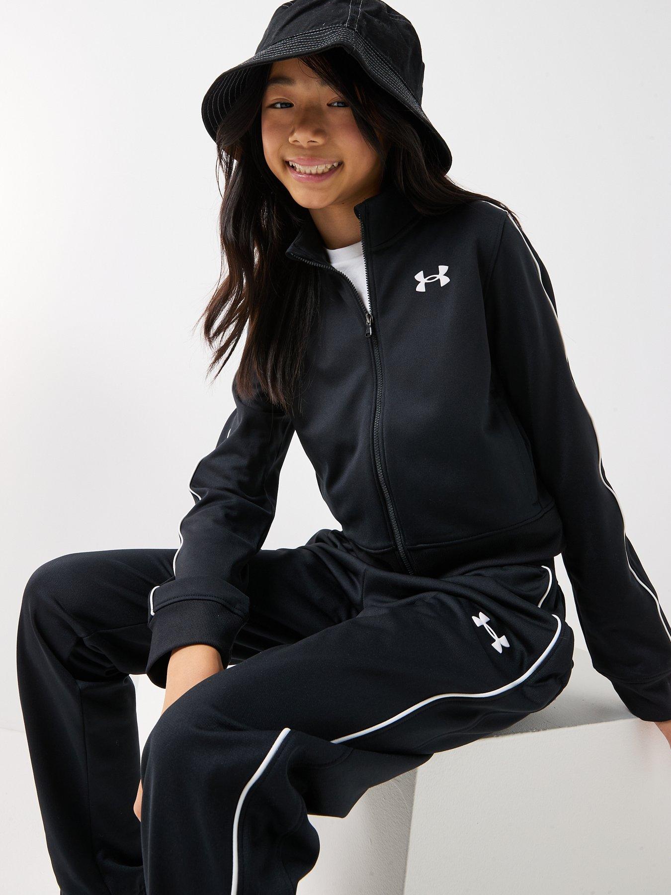 Image 4 of 6 of UNDER ARMOUR Girls Training Icon Knit Crop Tracksuit - Black