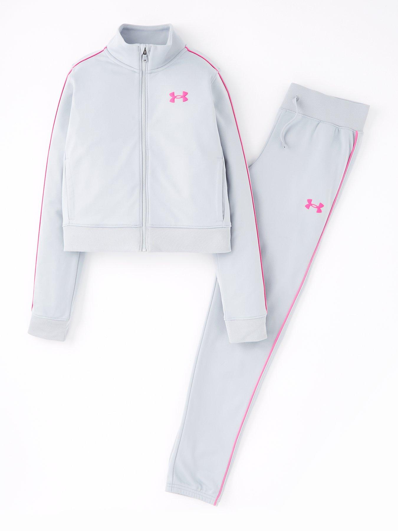 undefined Girls Training Icon Knit Crop Tracksuit - Grey