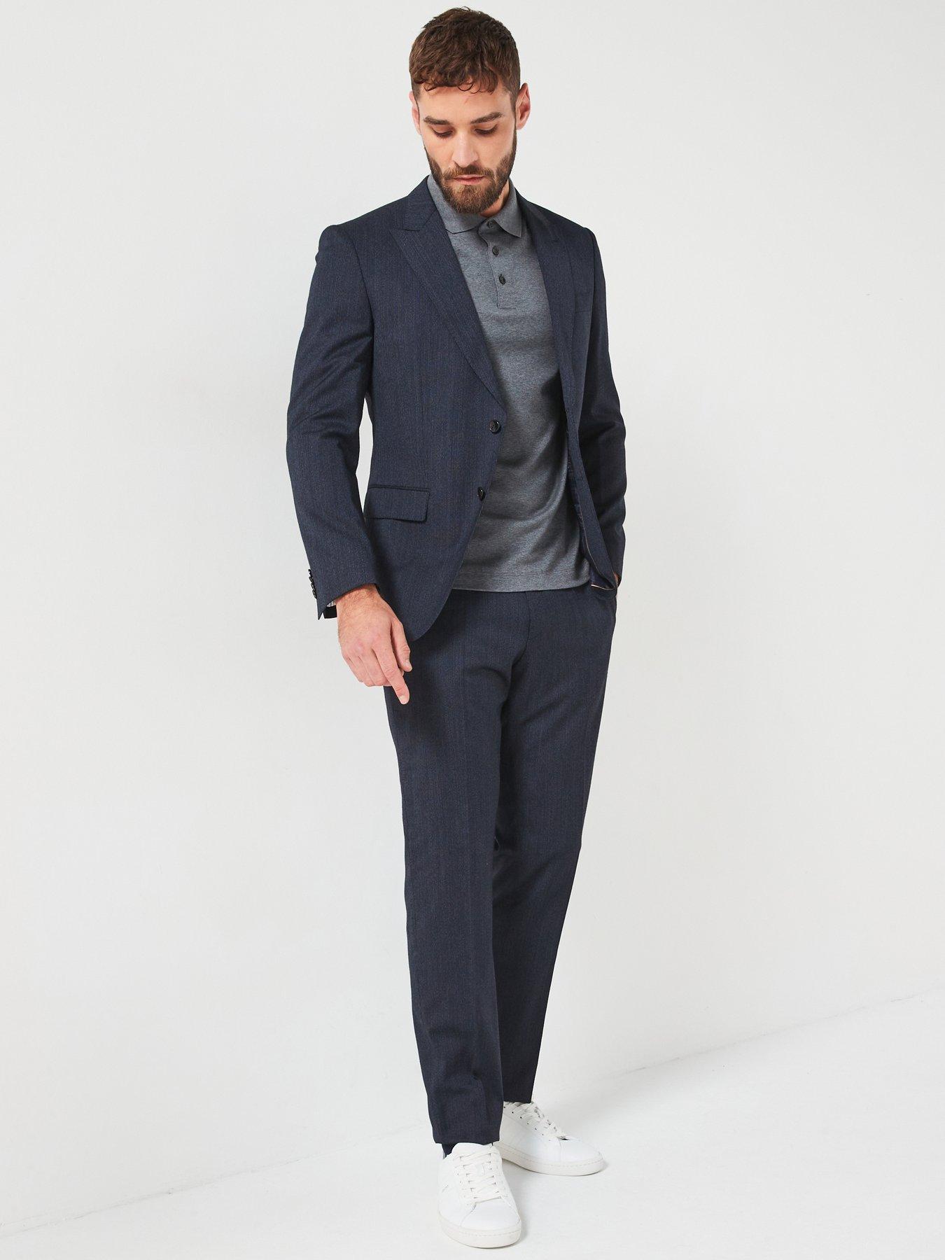 undefined H-huge Slim Fit Bi-stretch Peak Lapel Wool Suit - Navy
