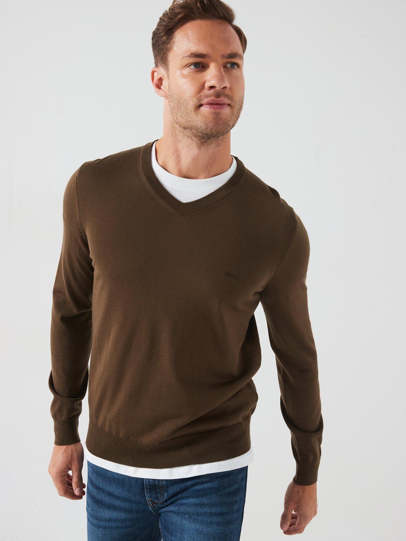 BOSS Boss Baram l Regular Fit V Neck Knitted Jumper Brown Very