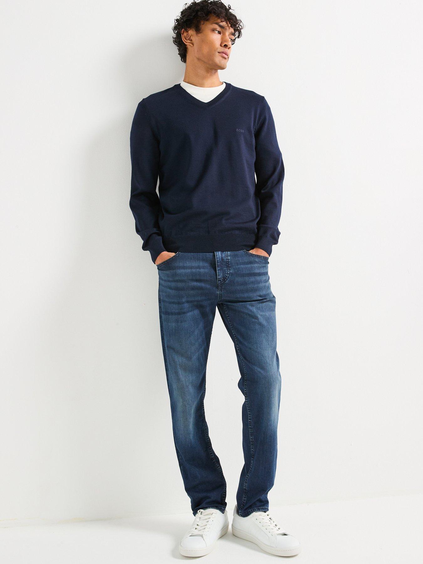 Image 3 of 6 of BOSS Baram-L Regular Fit V Neck Knitted Jumper - Navy