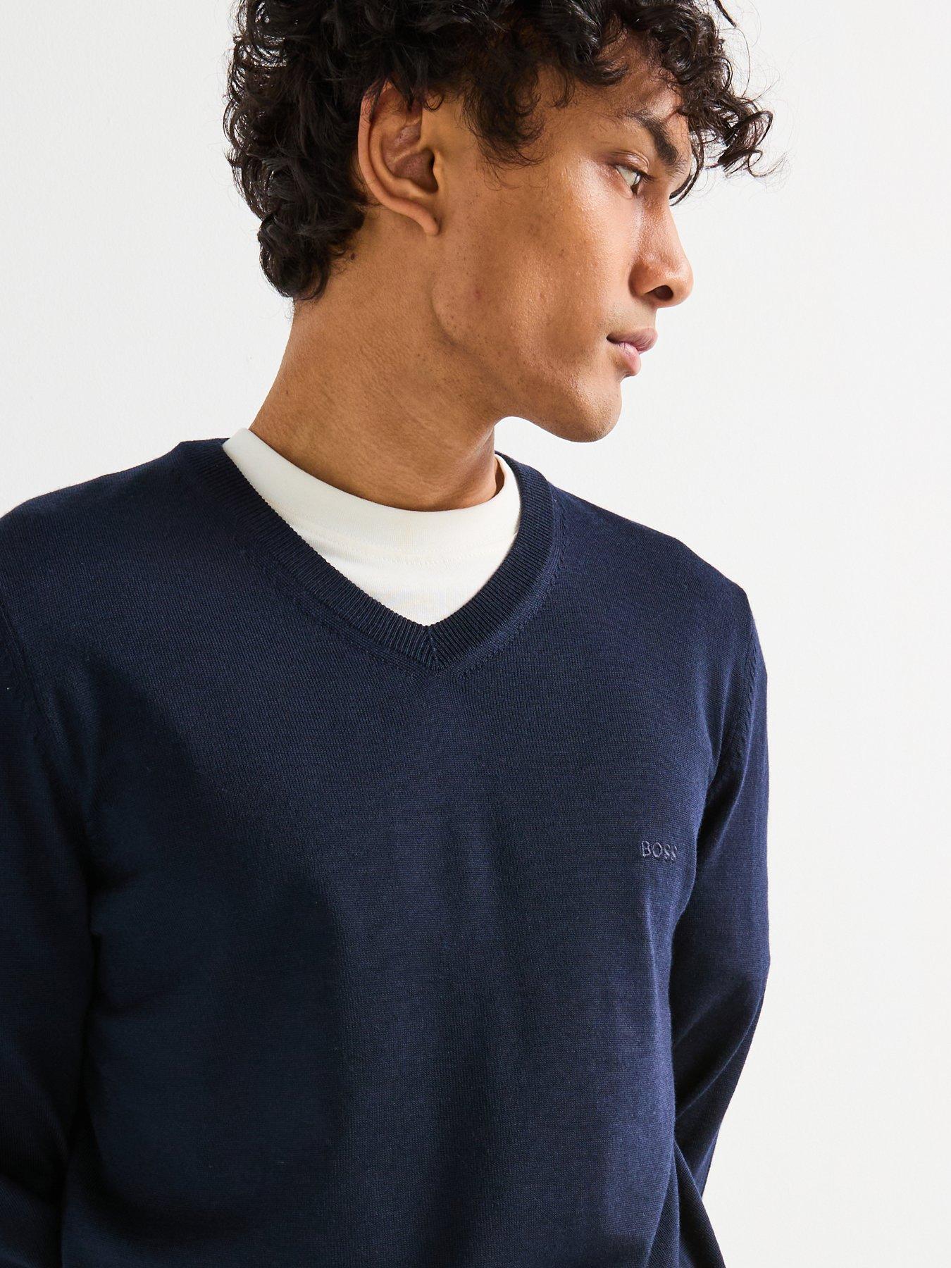Image 5 of 6 of BOSS Baram-L Regular Fit V Neck Knitted Jumper - Navy